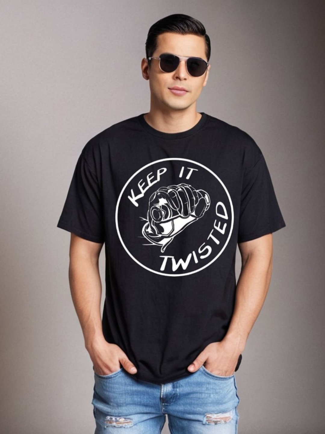 

Be Crazy Men Graphic Printed Round Neck Cotton Oversized T-shirt, Black