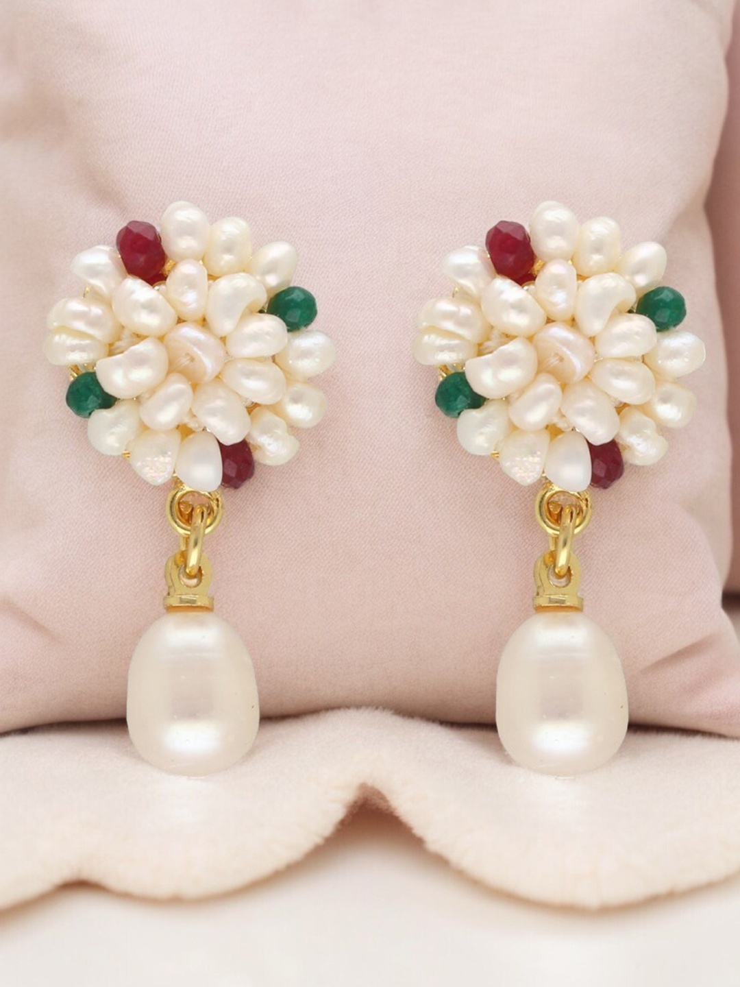

Sri Jagdamba Pearls Dealer Gold-Plated Contemporary Pearl Drop Earrings, White