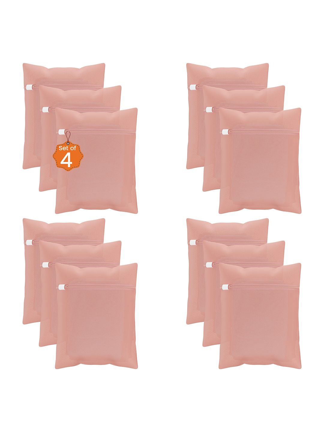 

Kuber Industries Peach-Colored 12 Pieces Reusable Durable Laundry Bags With Zipper