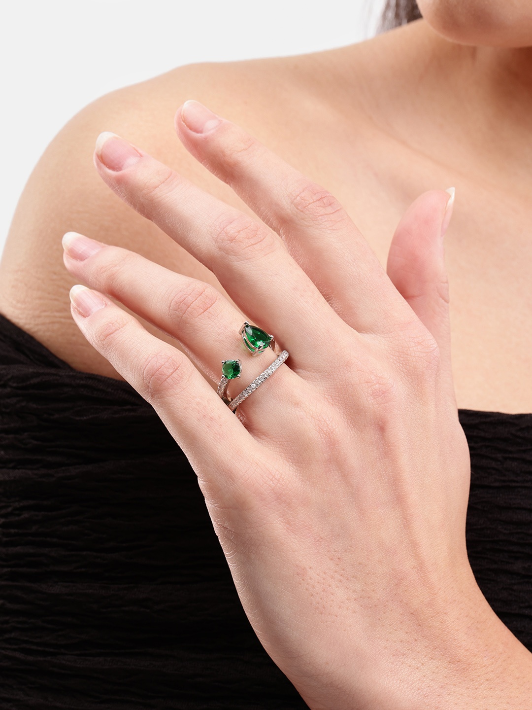 

DressBerry Women Stone-Studded Adjustable Finger Ring, Silver
