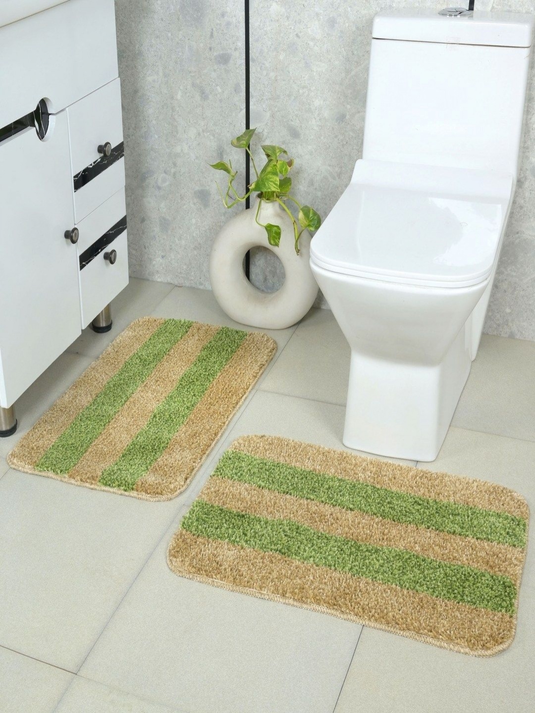 

Saral Home Brown & Green 2 Pieces Anti Slip Bath Rug, Beige