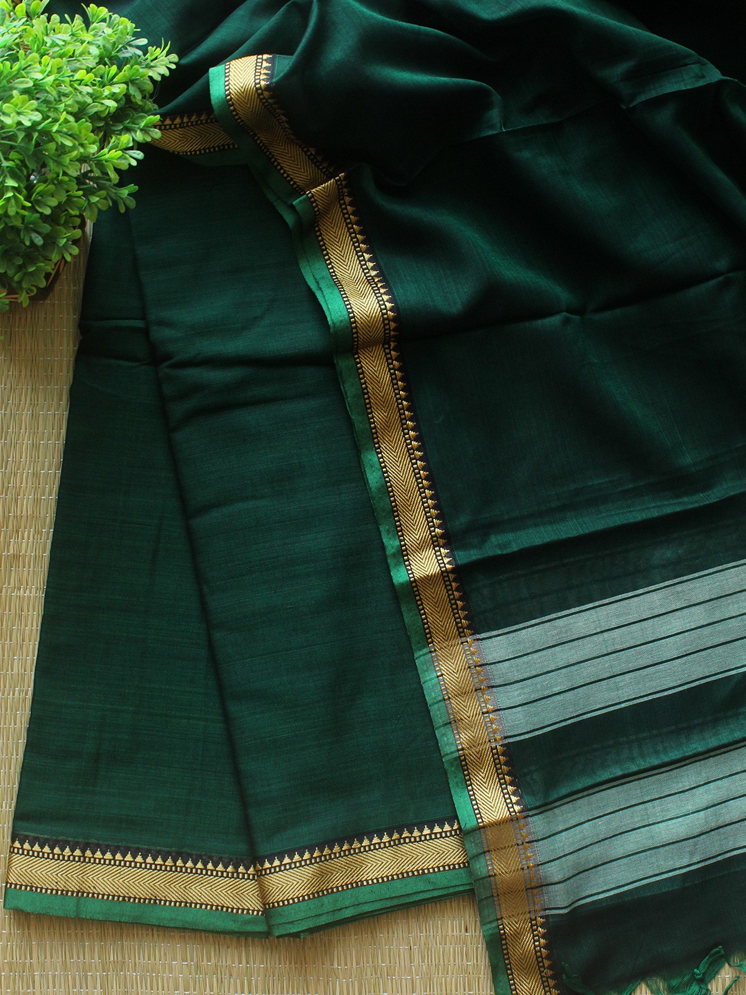 

Weaves of Tradition Zari Work Pure Cotton Unstitched Dress Material, Green