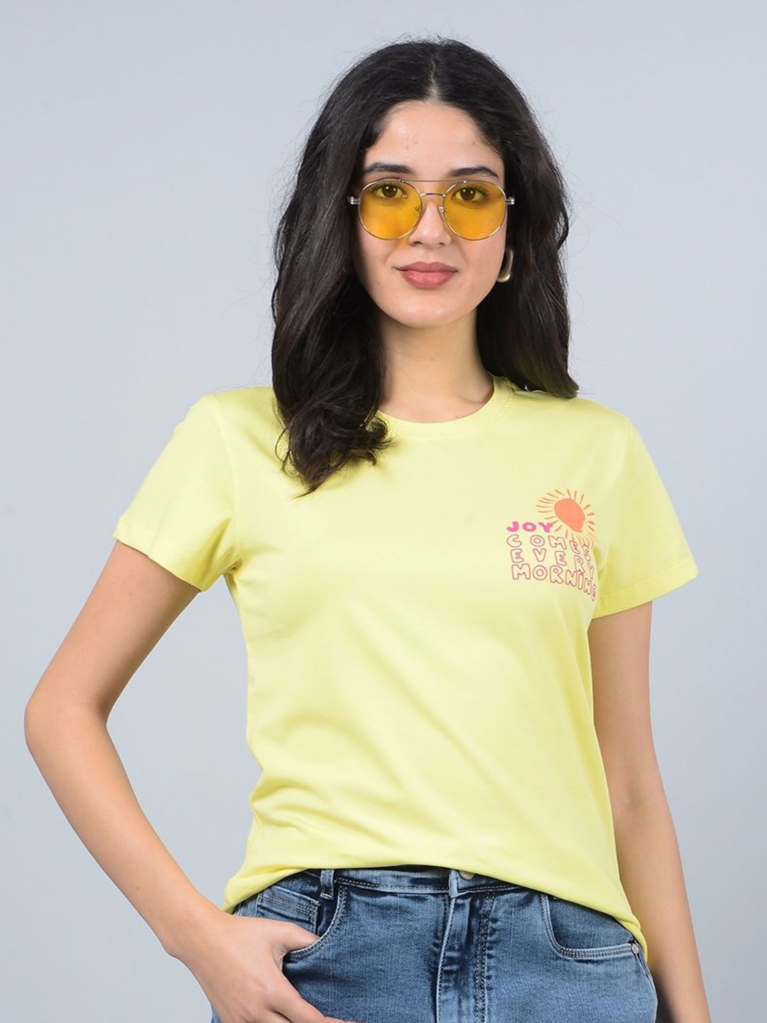 

Crimsoune Club Women Graphic Printed Cotton T-shirt, Yellow