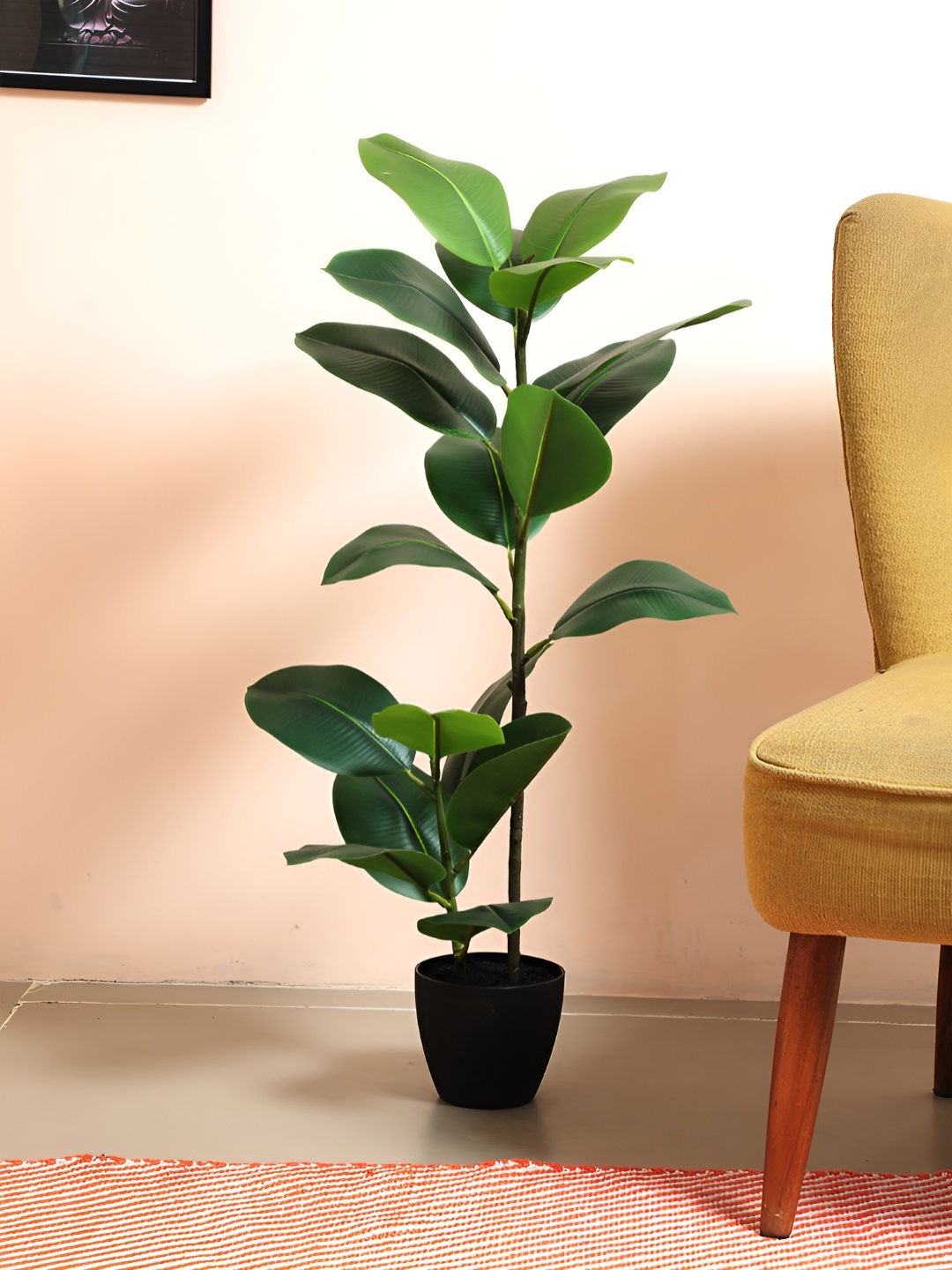 

Home Bloom Green & Black Artificial Rubber Plant With Pot