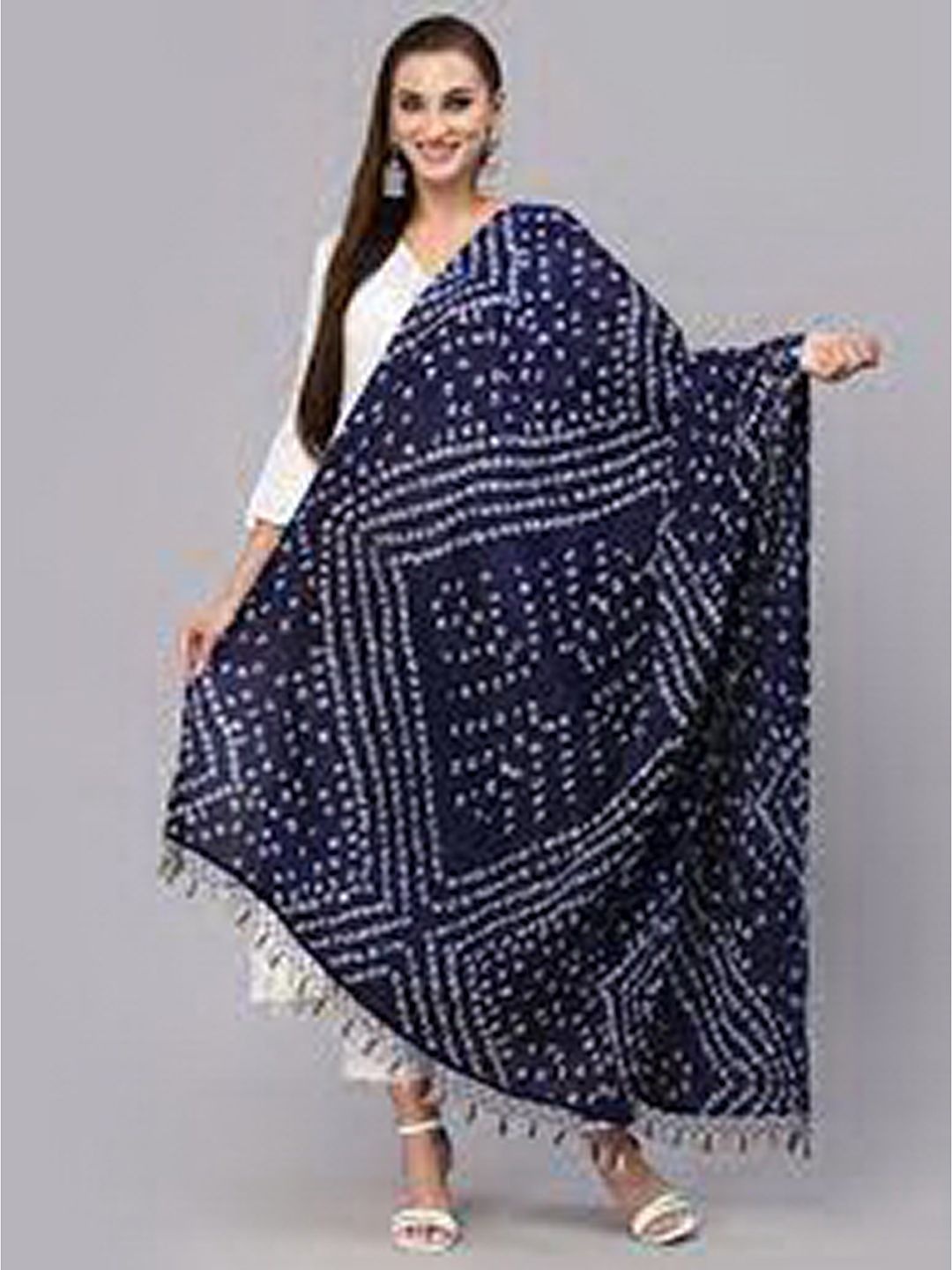 

Trendmalls Bandhani Printed Cotton Chinon Silk Dupatta, Blue