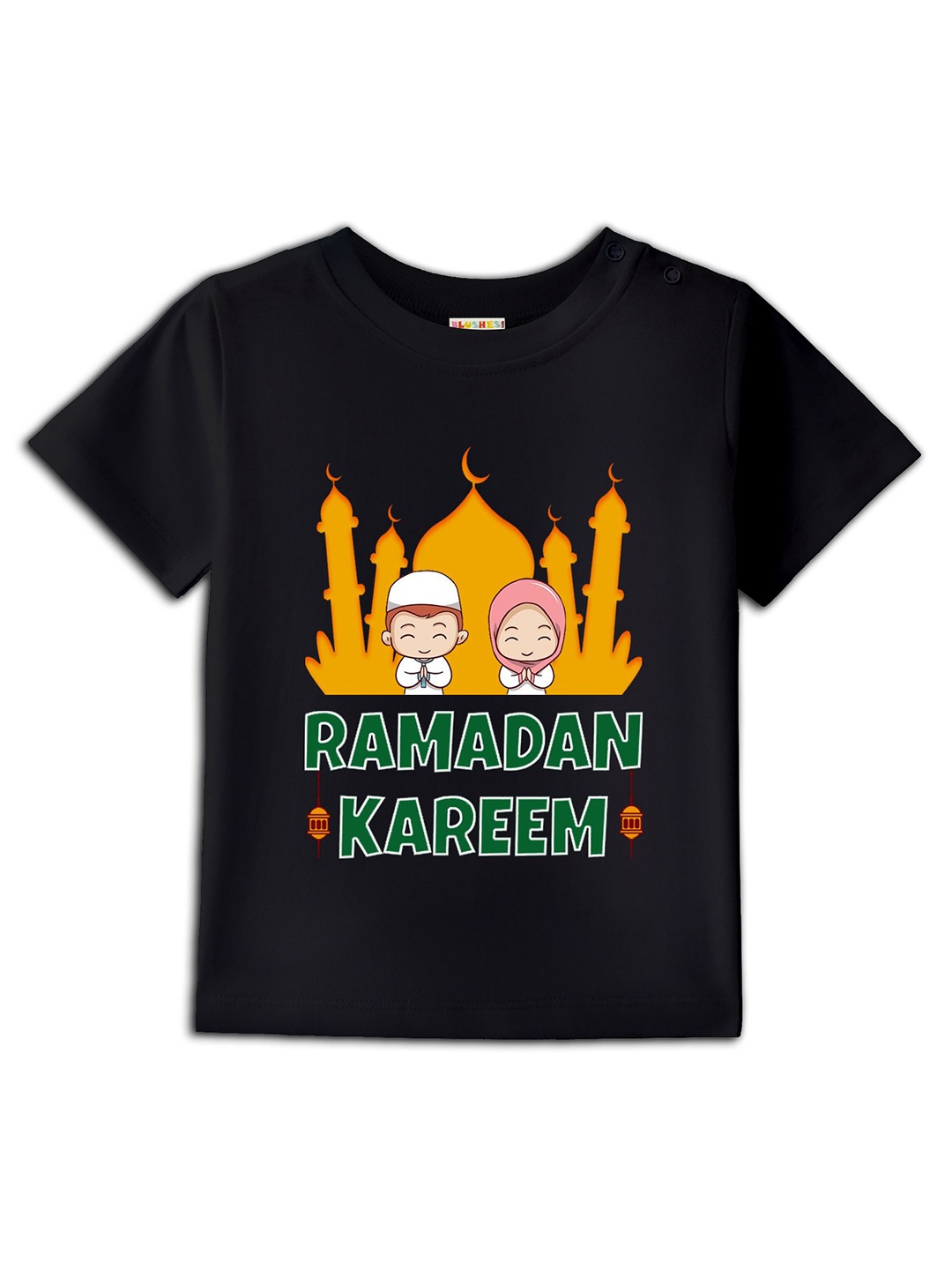 

BLUSHES Kids Graphic Printed Round Neck Cotton T-shirt, Black