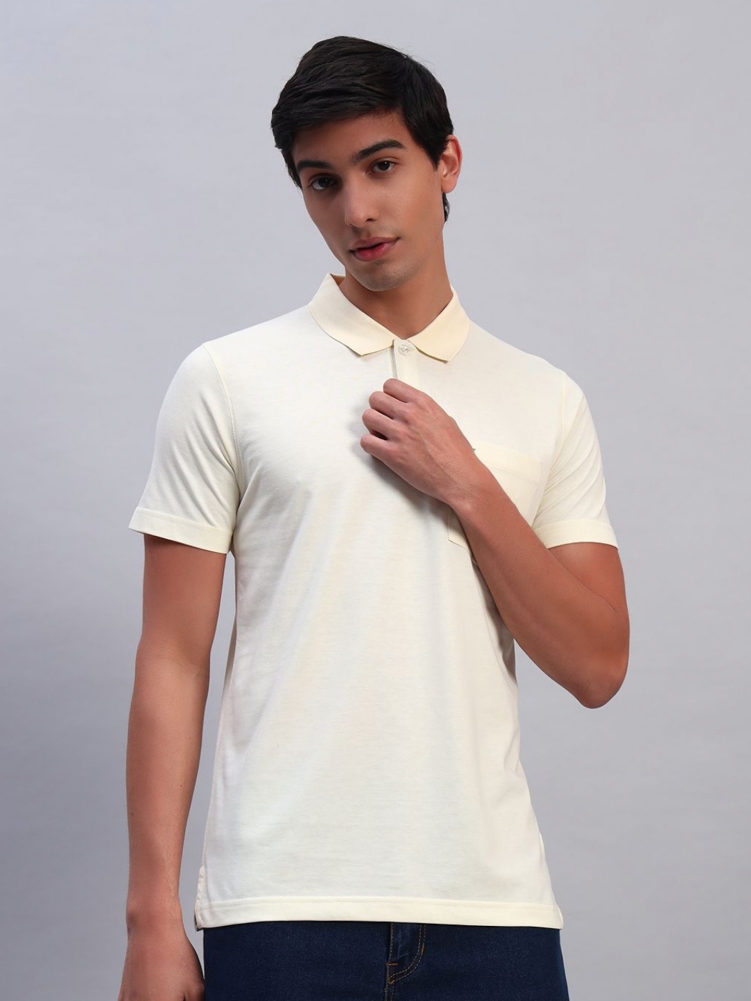 

TMO Men Solid Polo Collar Cotton T-shirt, Yellow
