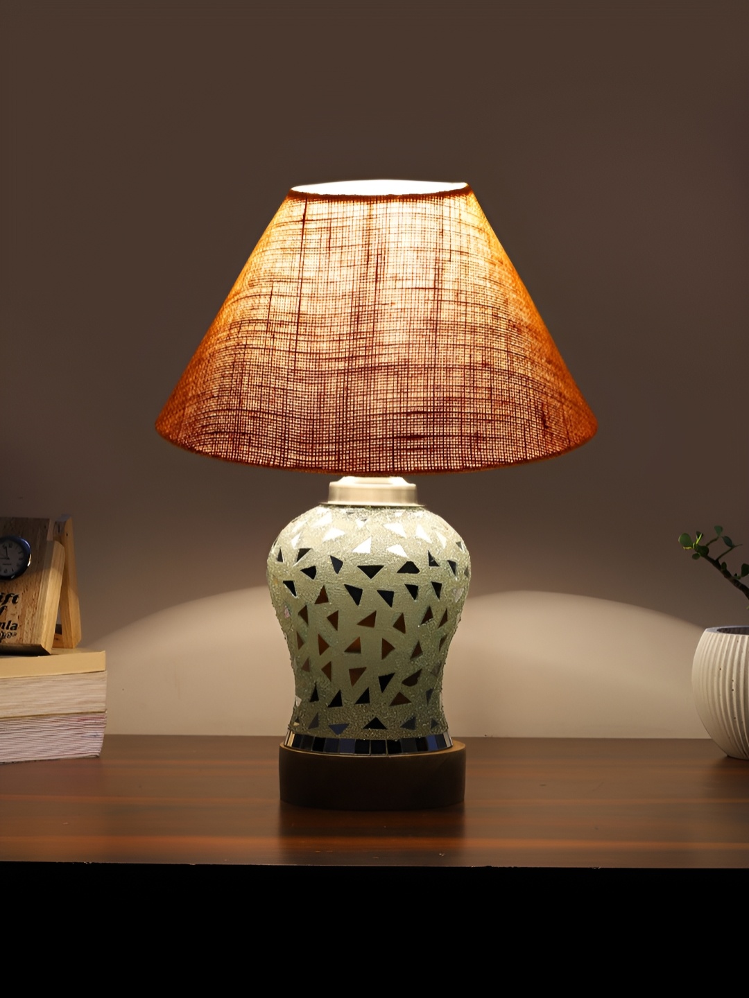 

Devansh Beige Textured Frustum Shaped Wooden Table Lamp