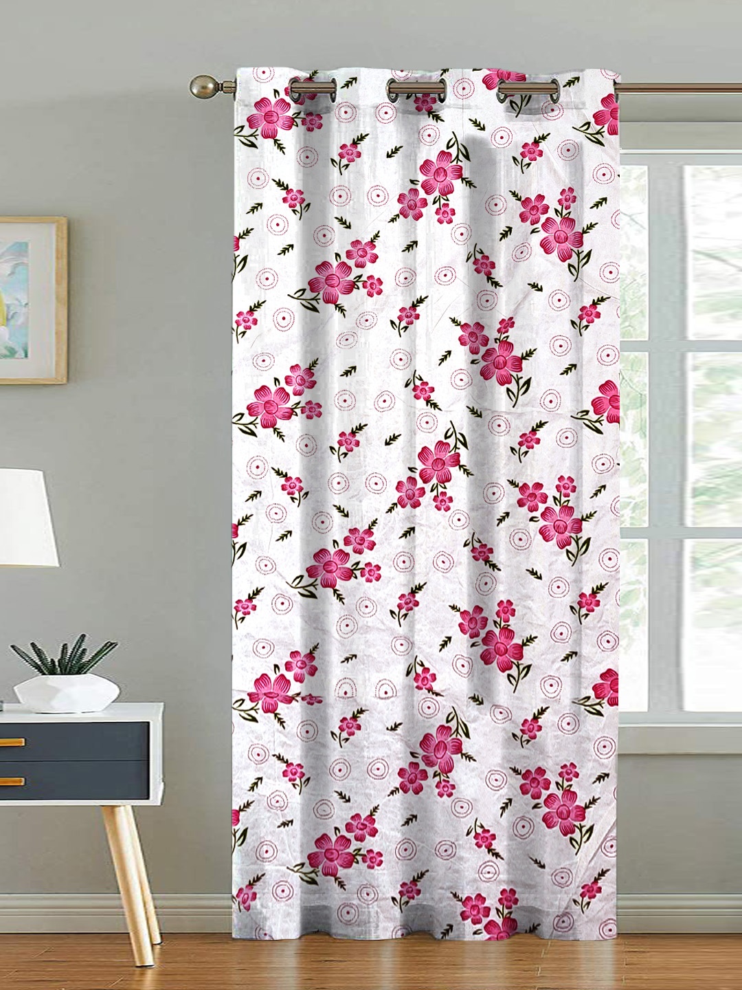 

ANA Pink & White Floral Room Darkening Long Door Curtain