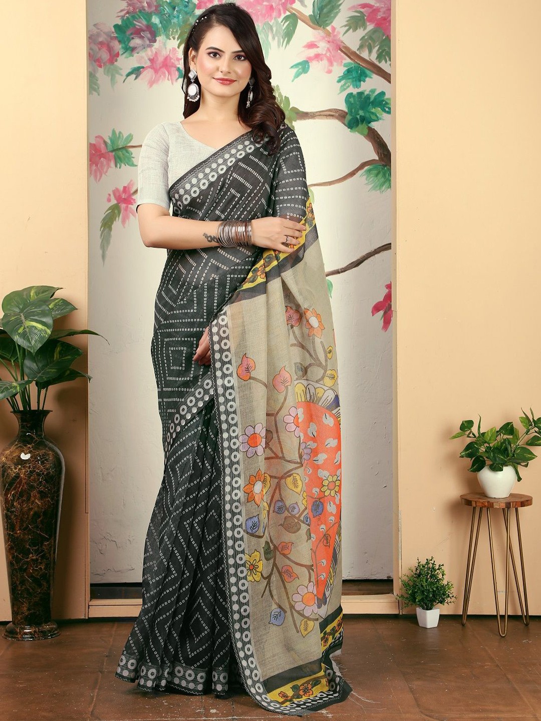 

Sarvada Bandhani Printed Pure Cotton Saree, Black