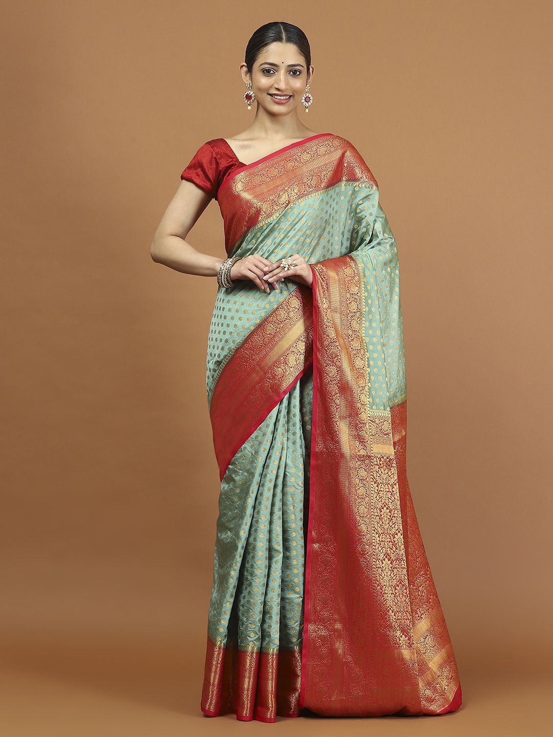

Meena Bazaar Woven Design Zari Saree With Blouse Piece, Sea green
