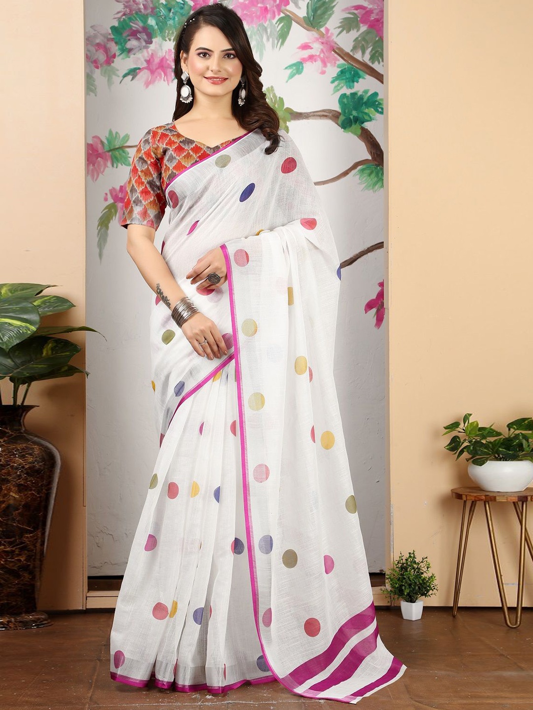 

Sarvada Polka Dot Pure Cotton Saree, White