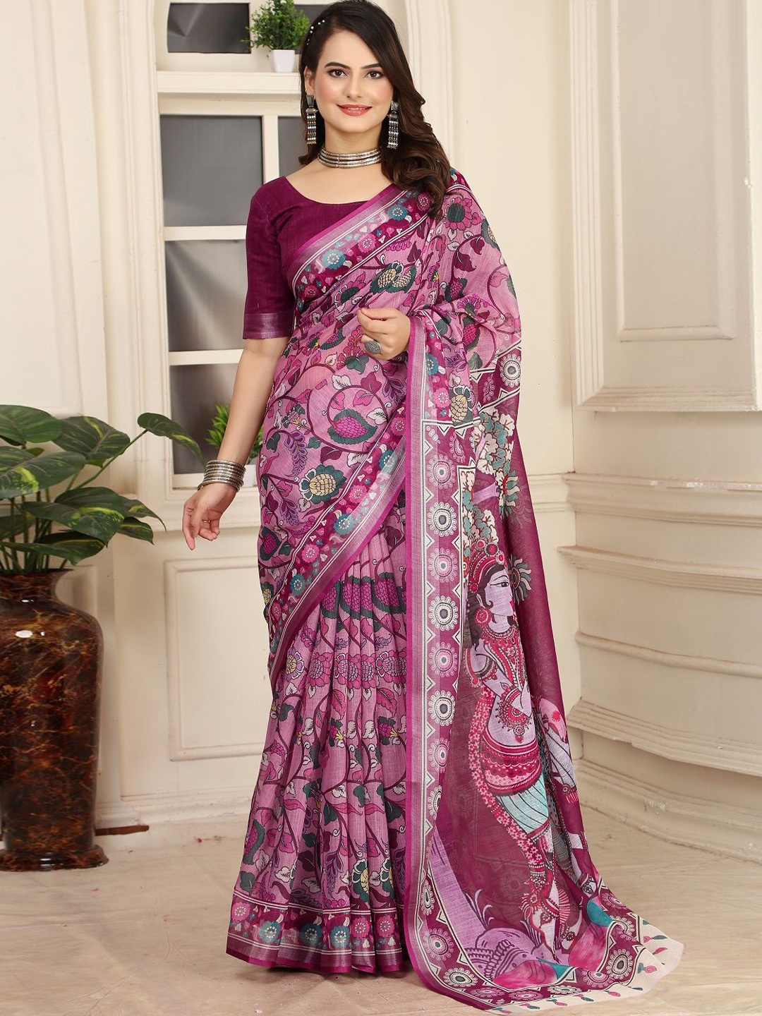 

Sarvada Floral Pure Cotton Saree, Purple