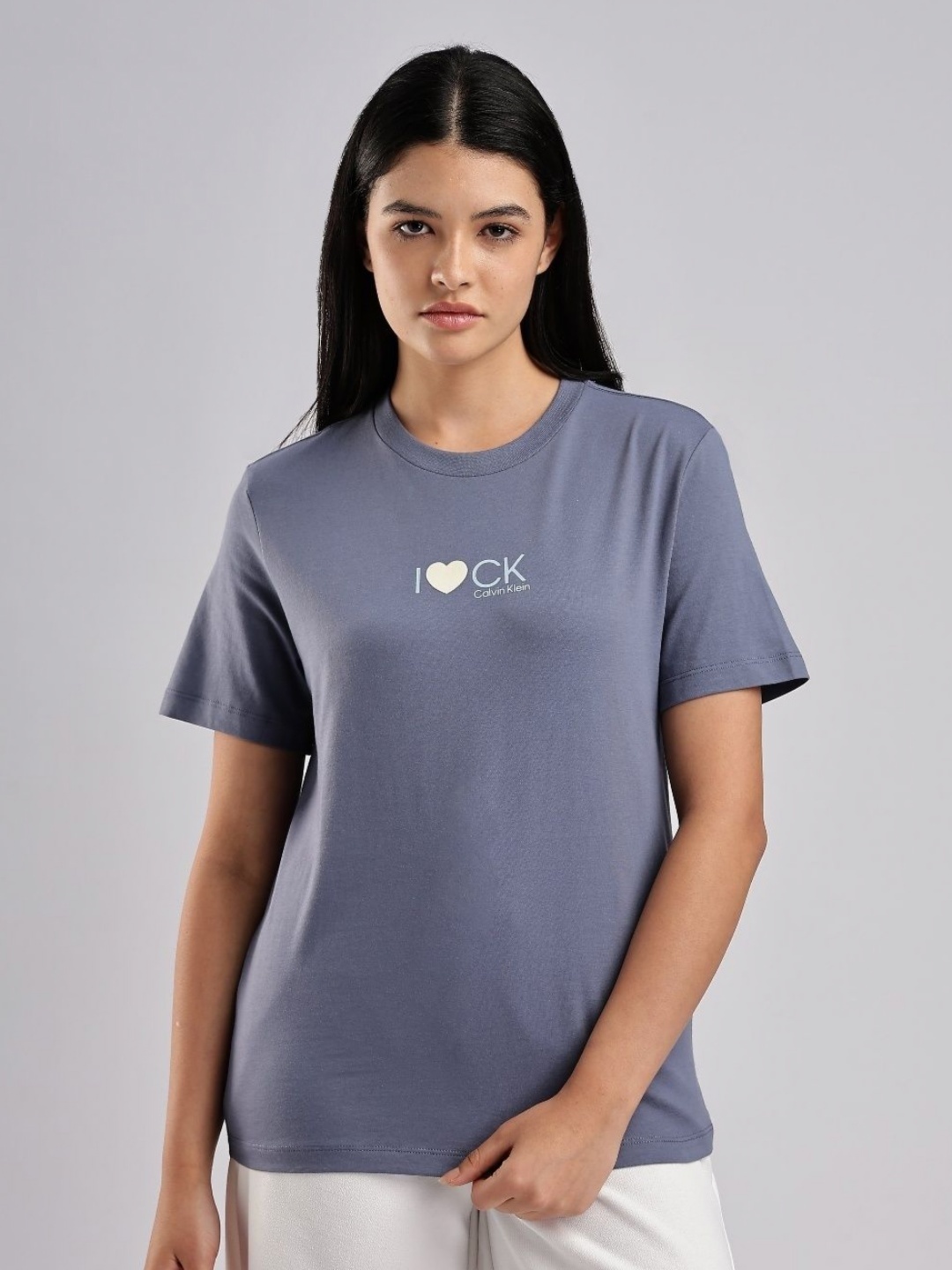 

Calvin Klein Jeans Typography Printed Round Neck Cotton T-shirt, Blue