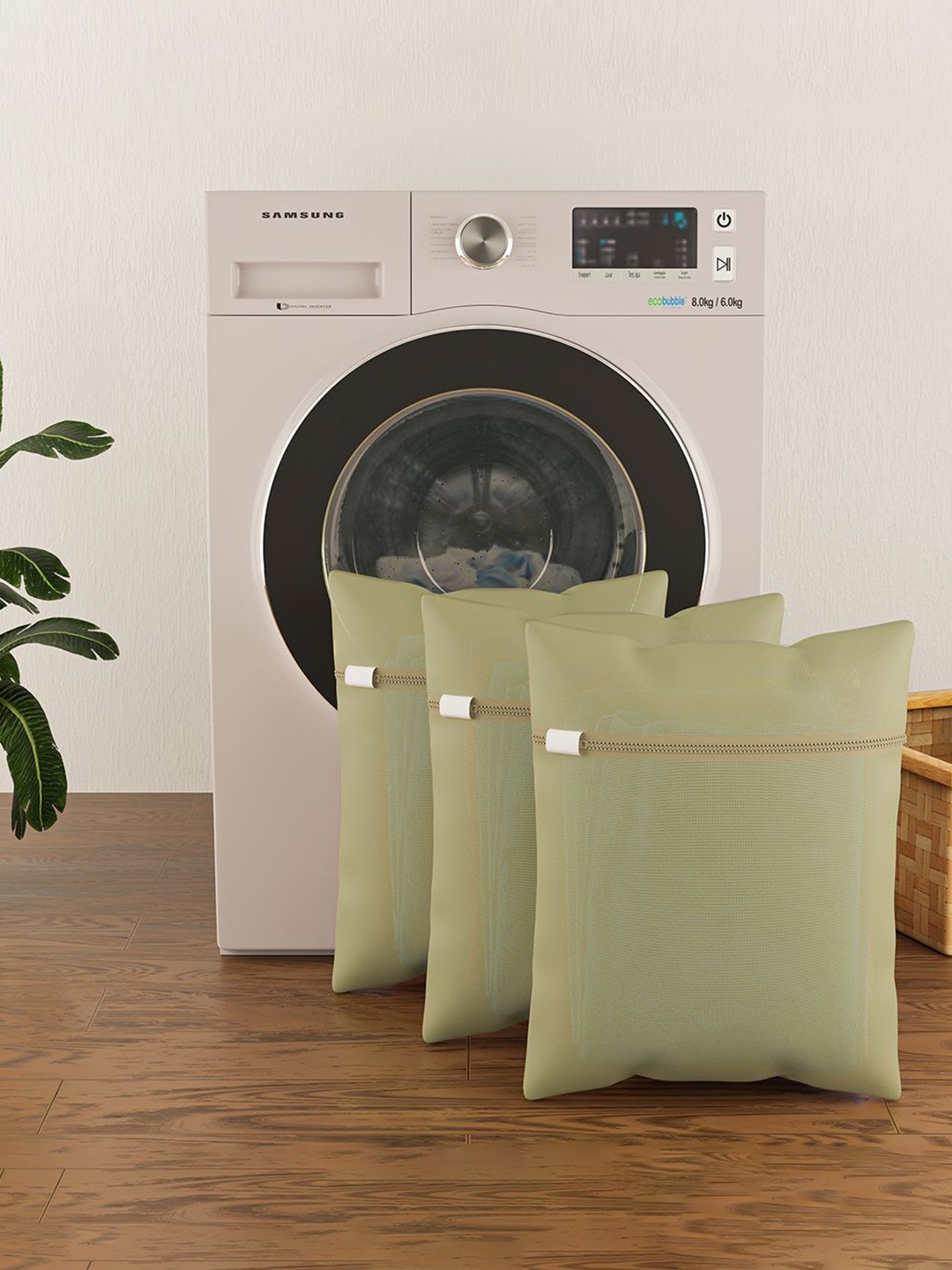 

Kuber Industries Beige 3 Pieces Reusable Rectangular Durable Laundry Bags With Zipper