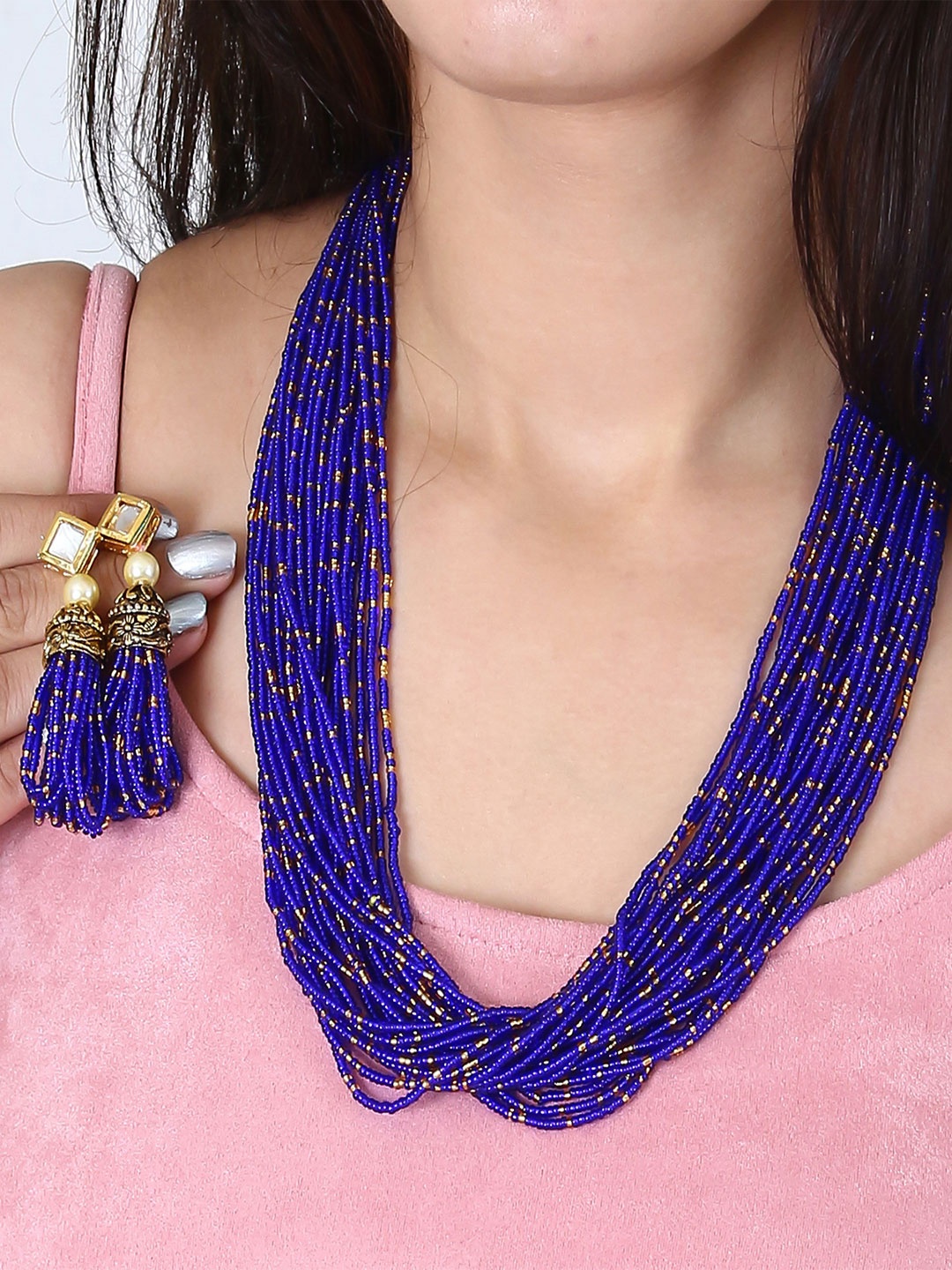 

ahoora Gold-Plated Layered Beaded Necklace and Earrings