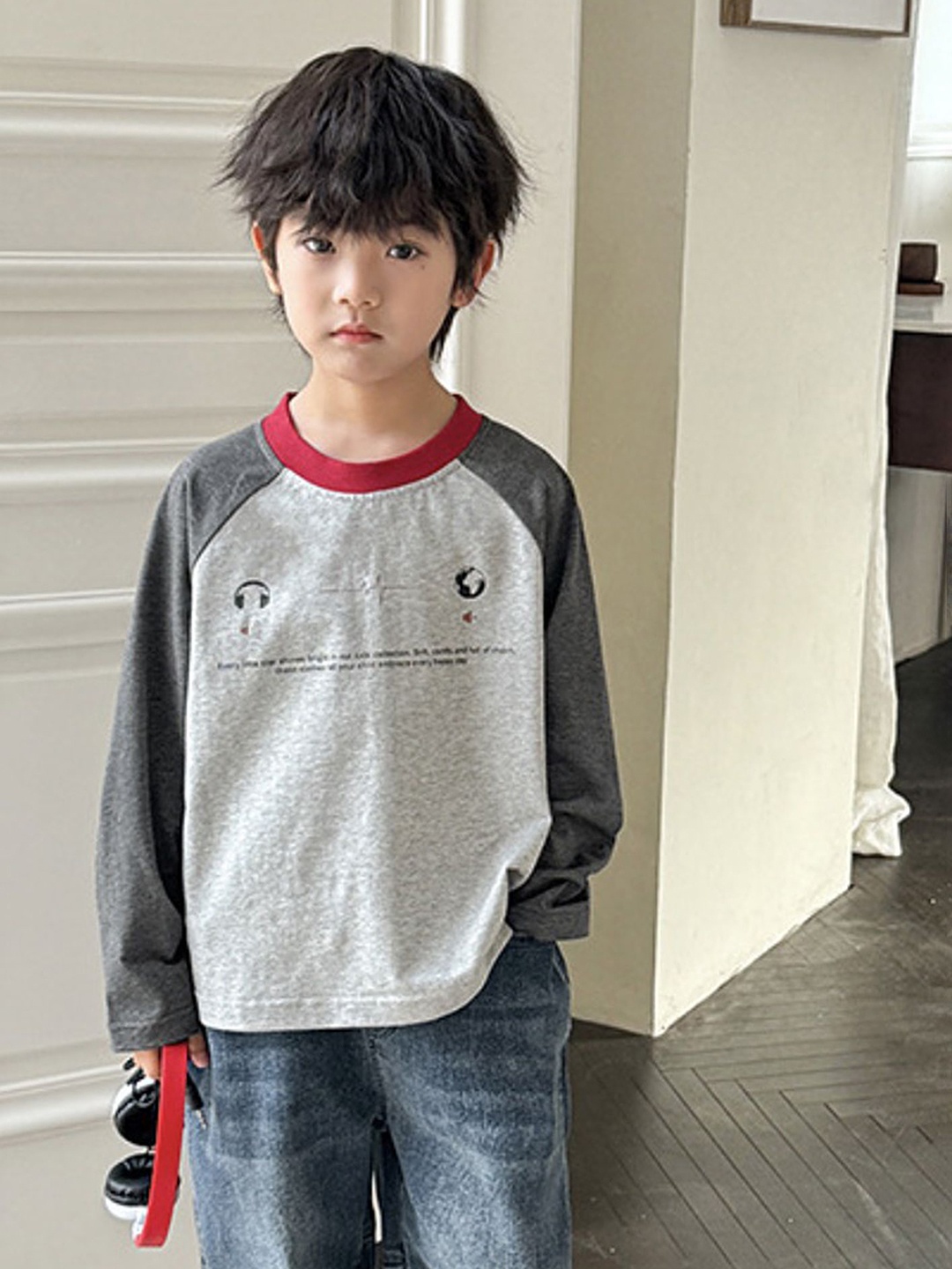 

LULU & SKY Boys Typography Printed Round Neck Cotton Relaxed Fit T-shirt, Grey