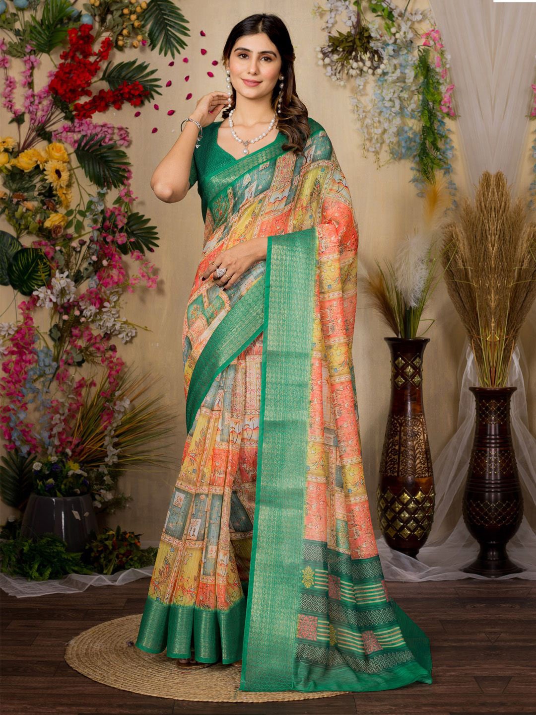 

Mitera Ethnic Motifs Zari Saree, Orange
