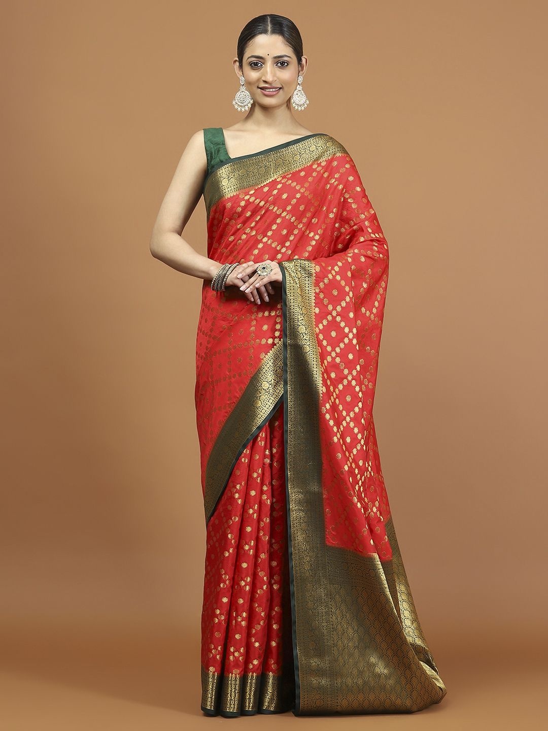 

Meena Bazaar Woven Design Zari Saree, Red