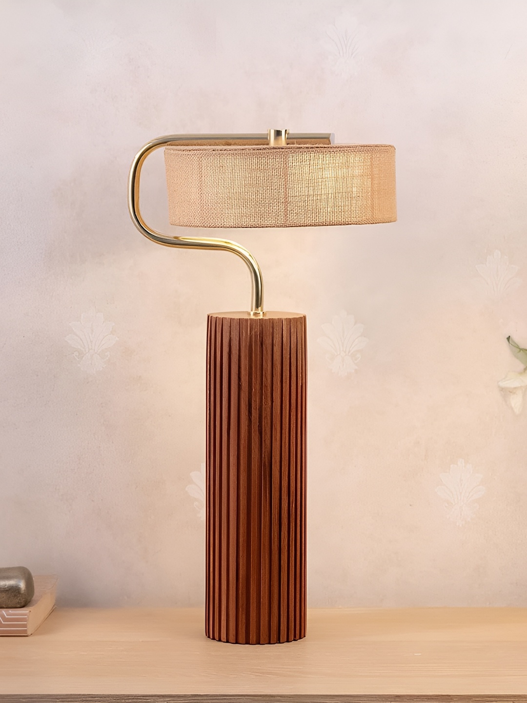 

IAAH Brown and Beige Textured Wooden Spherical Shaped Warm Light Table Lamp