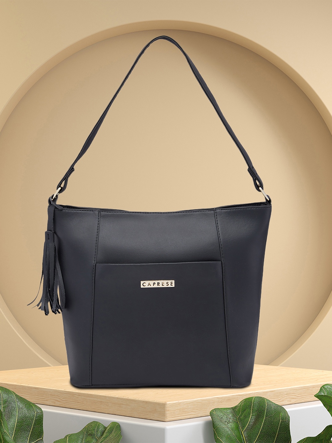 

DressBerry X CAPRESE Sari Structured Tasselled Medium Hobo Bag, Black