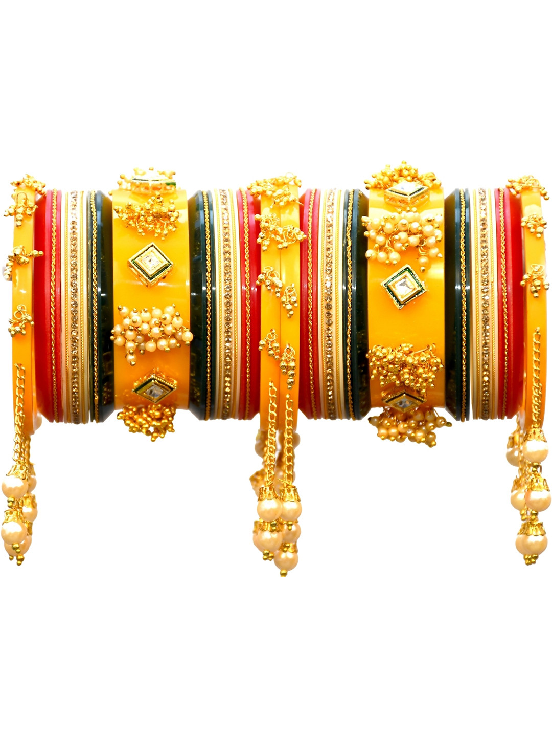 

Zindura Set Of 2 Gold Plated Stone Studded & Pearls Beaded Chudas Bangles
