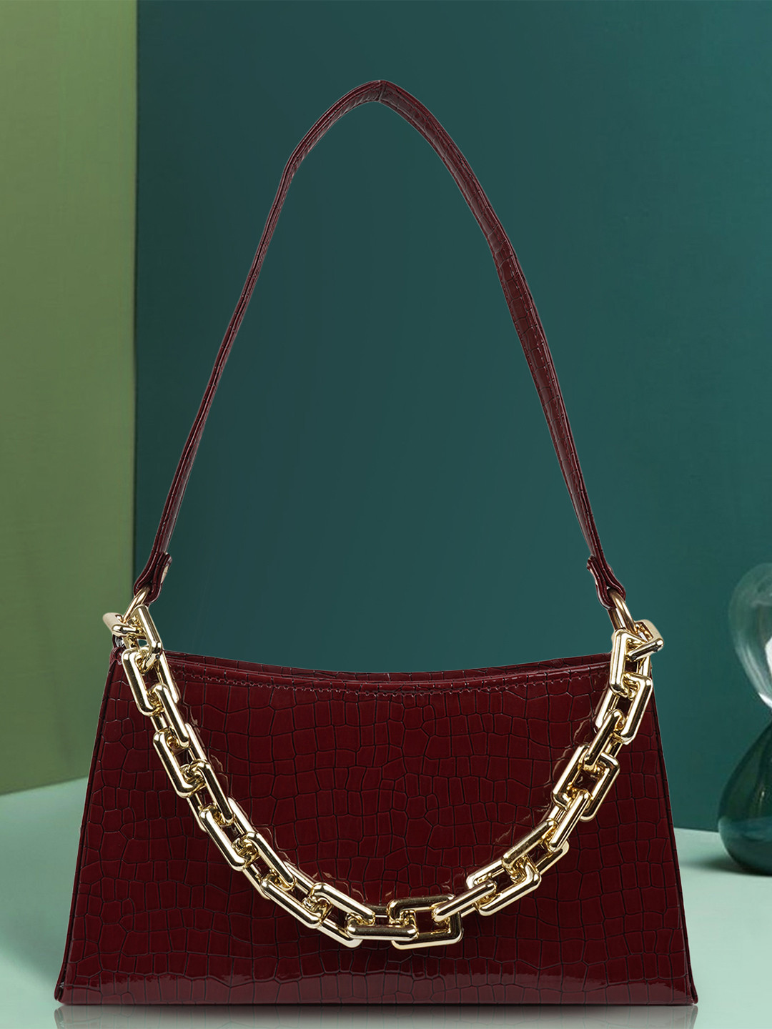 

STARWINGS Structured Sling Bag with Cut Work, Maroon