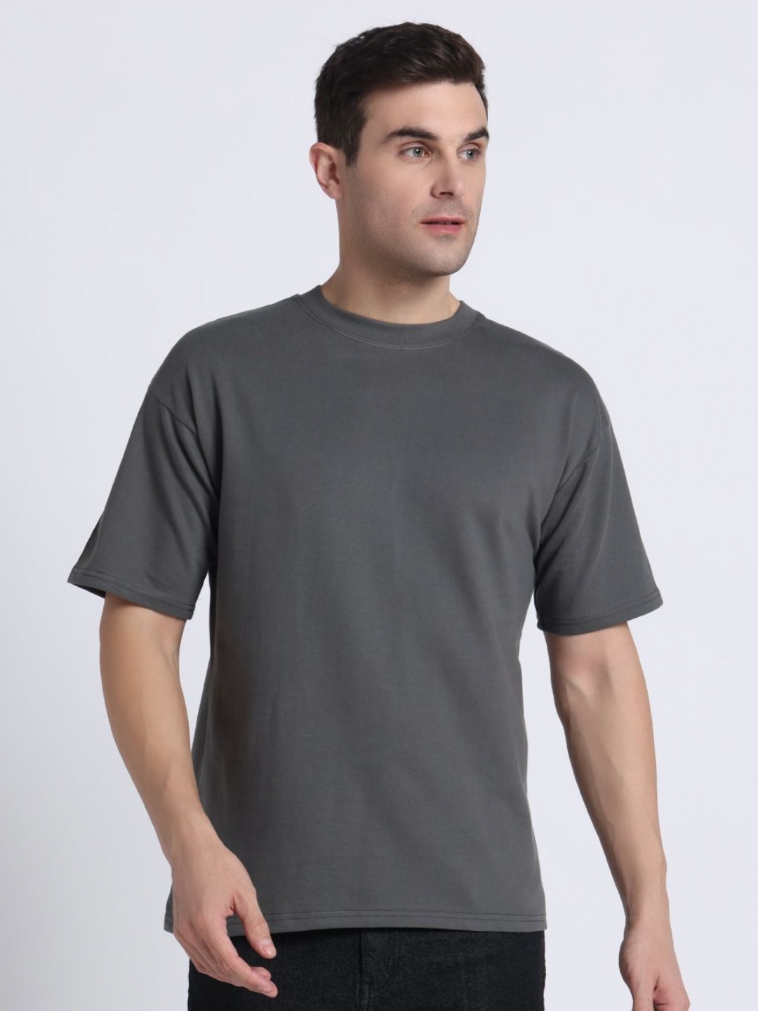 

Clevion Men Solid Round Neck Cotton T-shirt, Grey