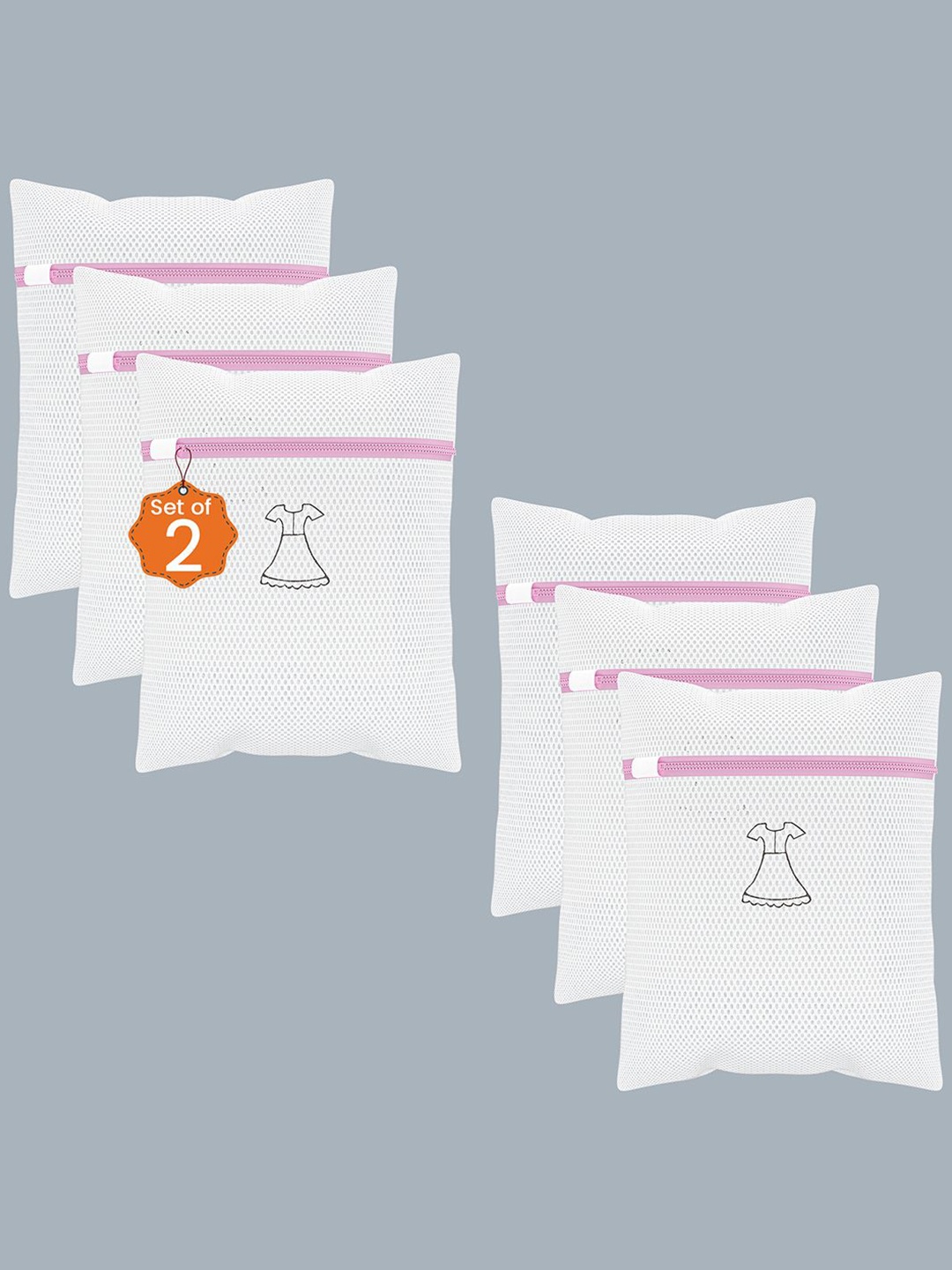 

Kuber Industries White 6 Pieces Reusable Rectangular Durable Laundry Bags With Zipper