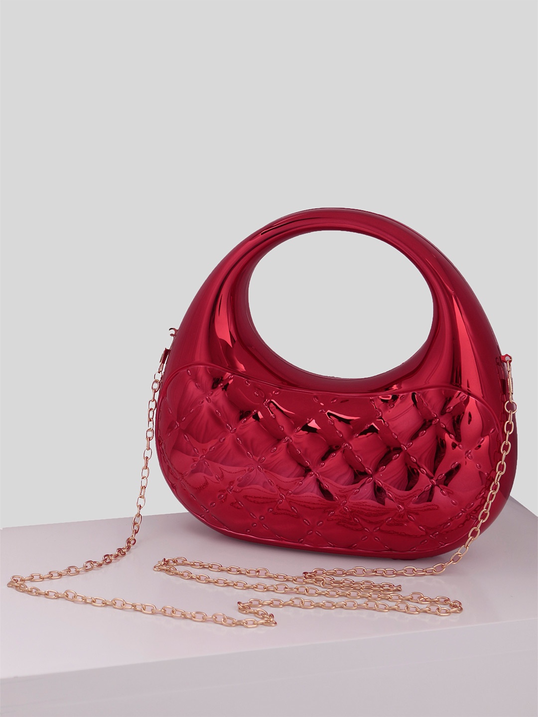 

TREASO CLOSET Half Moon Sling Bag with Quilted, Red