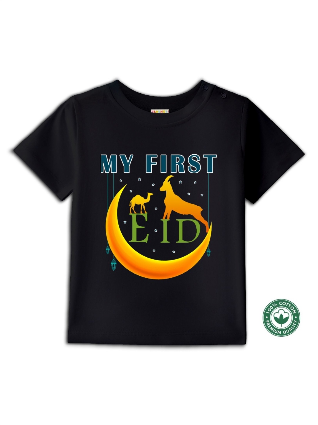 

BLUSHES Kids Printed Cotton Round Neck T-shirt, Black