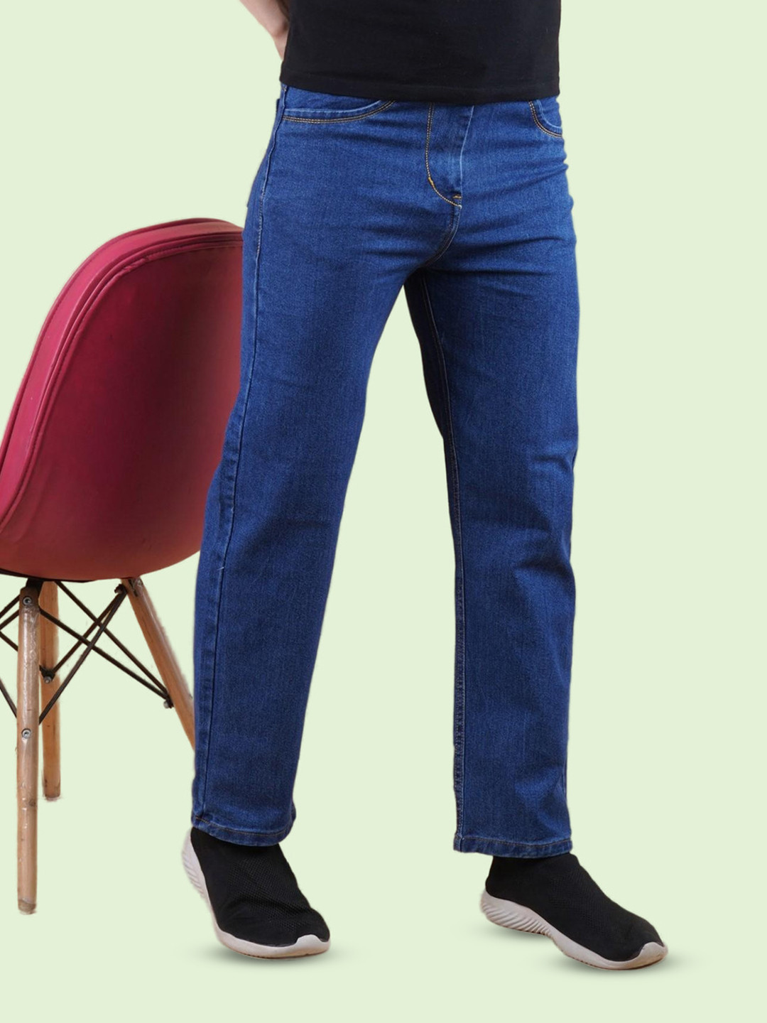 

COMFITS Men Classic Mid-Rise Clean Look Regular Fit Stretchable Jeans, Blue
