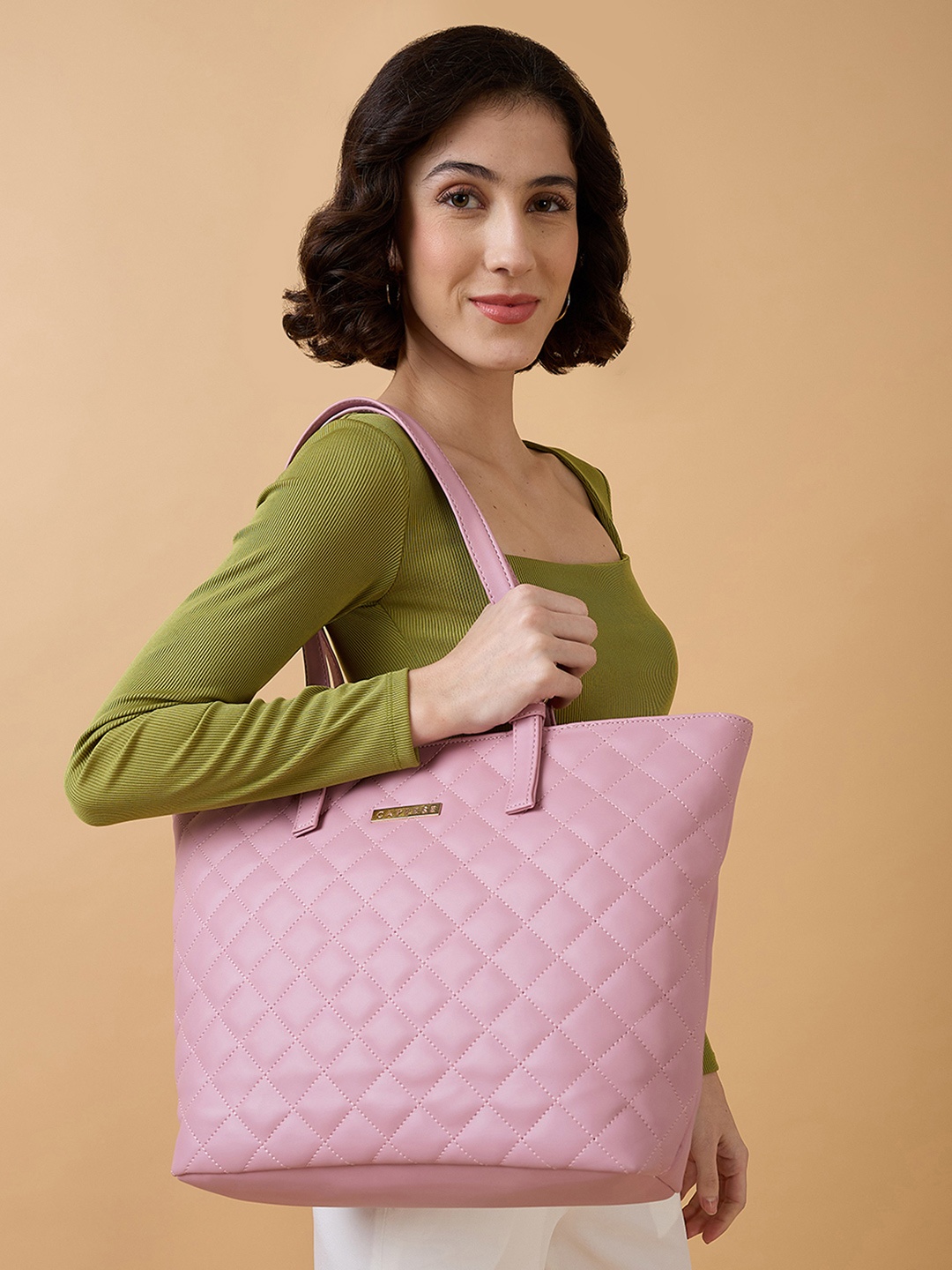 

DressBerry X CAPRESE Bradley Medium Quilted Shopper Tote Bag, Pink