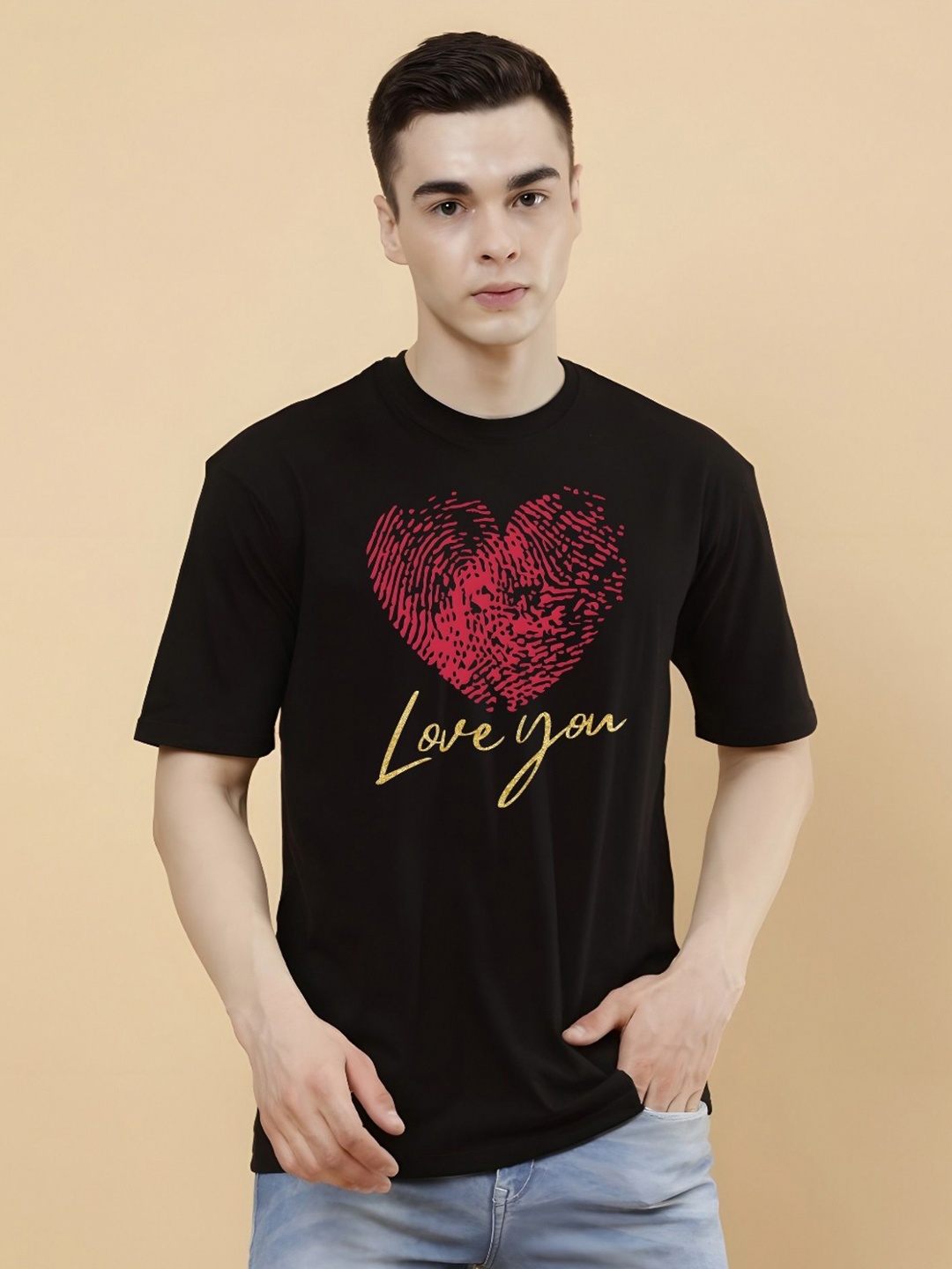 

THE BEETEL HOUSE Men Graphic Printed Round Neck Cotton Oversized T-shirt, Black