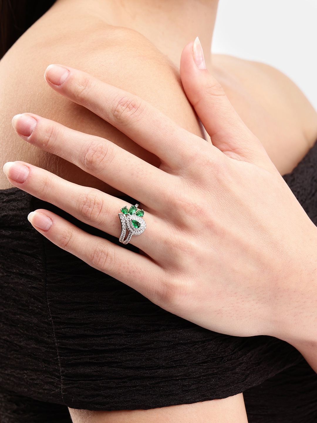 

DressBerry Women Stone-Studded Adjustable Finger Ring, Silver