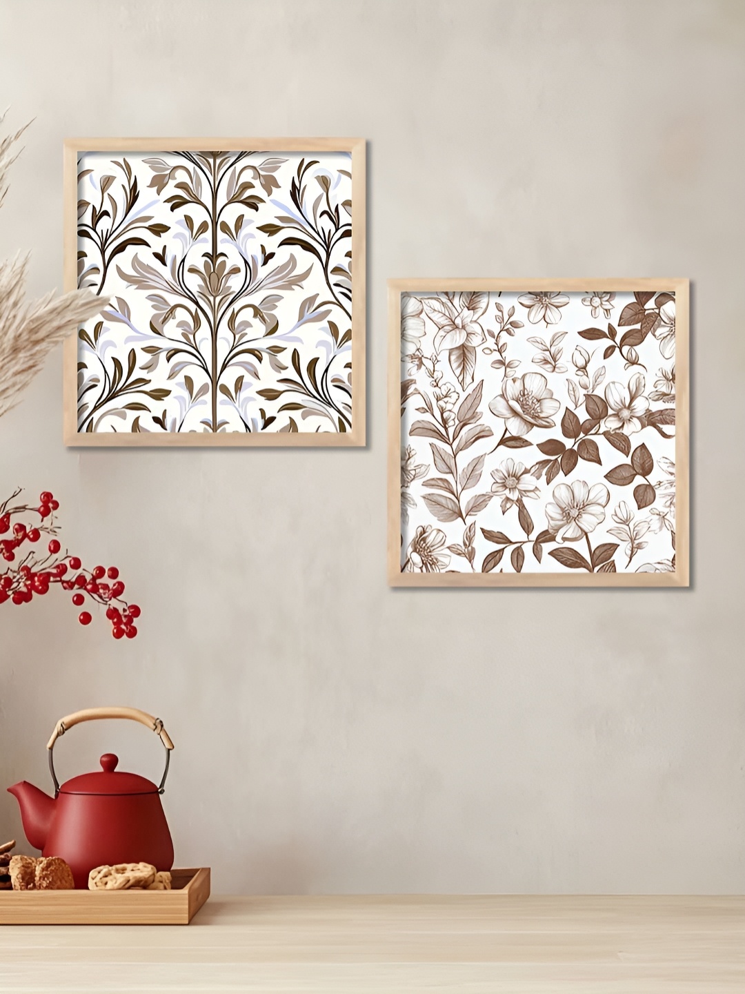 

Kotart Brown & White 2 Pieces Floral And Botanical Wood Wall Art