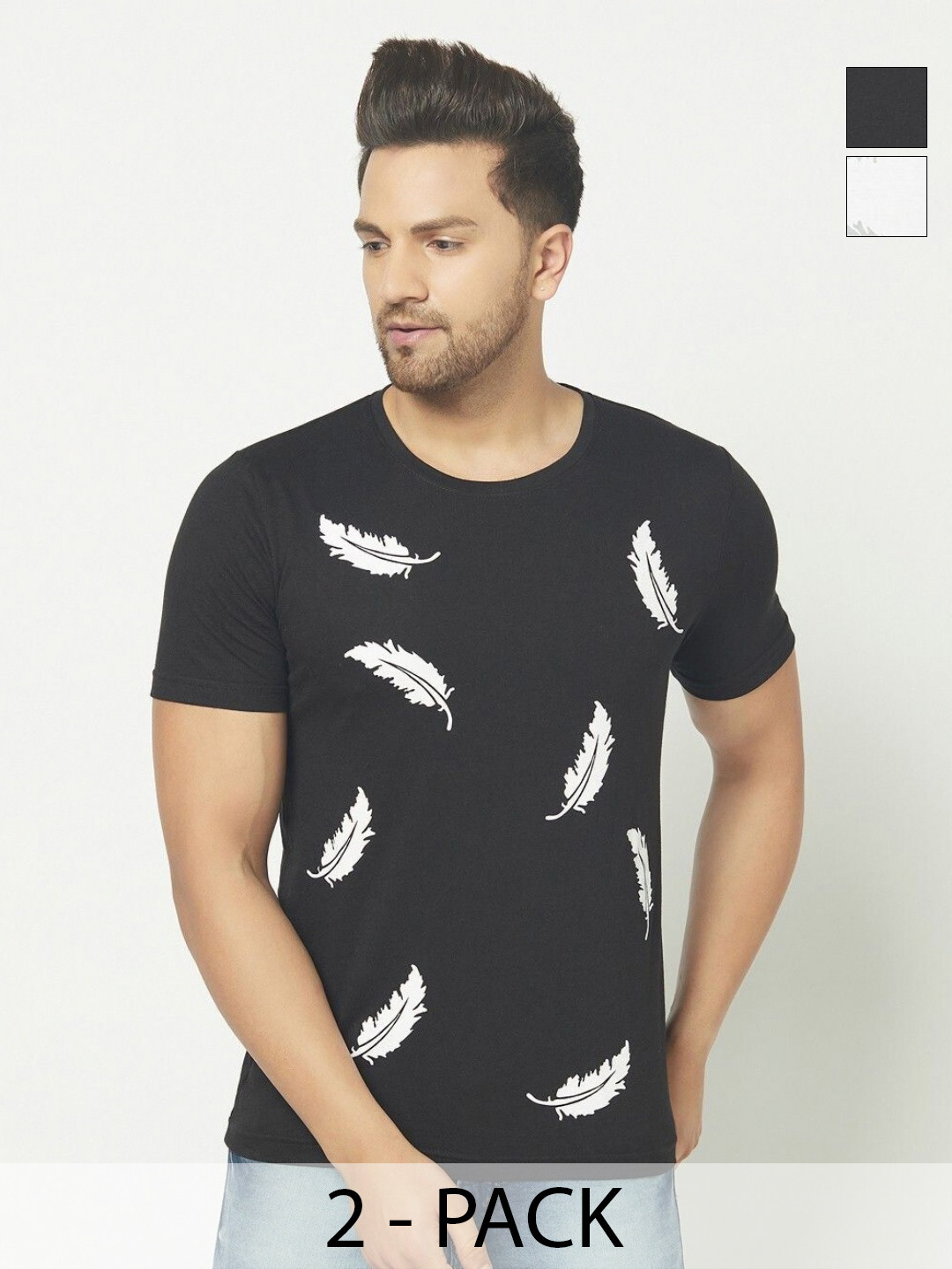 

Unicus Apparel Men Floral Printed Round Neck Cotton T-shirt, White