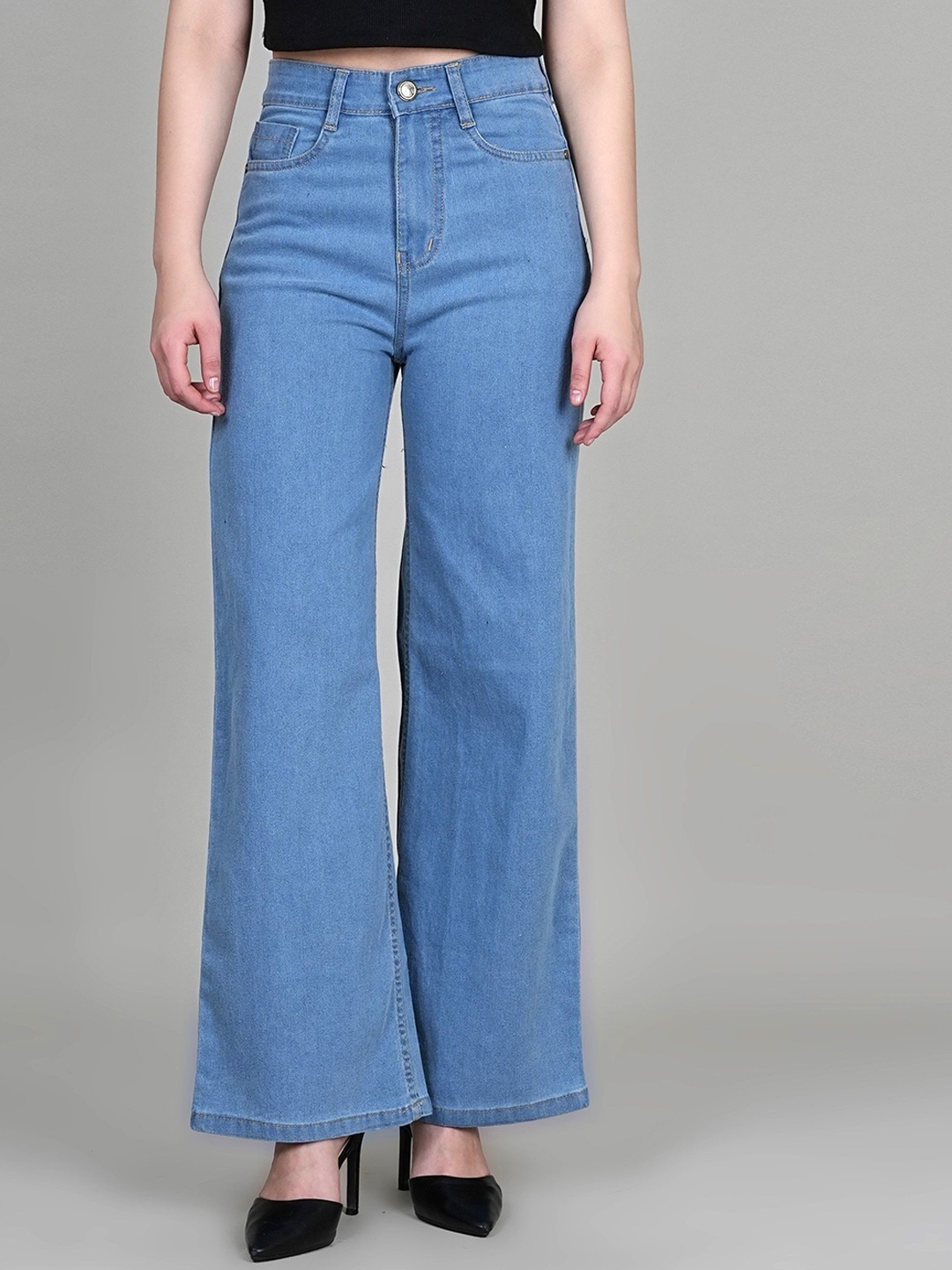 

ADBUCKS Women Wide Leg High-Rise Stretchable Jeans, Blue
