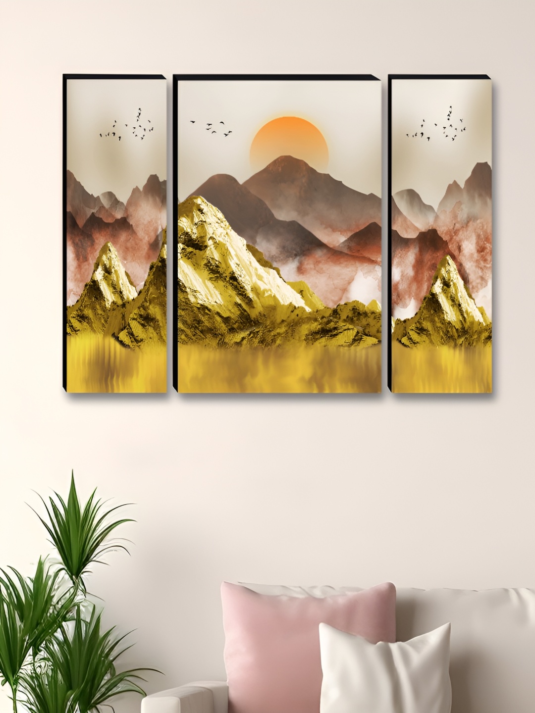 

Myntra Elegant Homes Peach-Coloured & Gold-Toned 3 Pieces Printed Wall Paintings