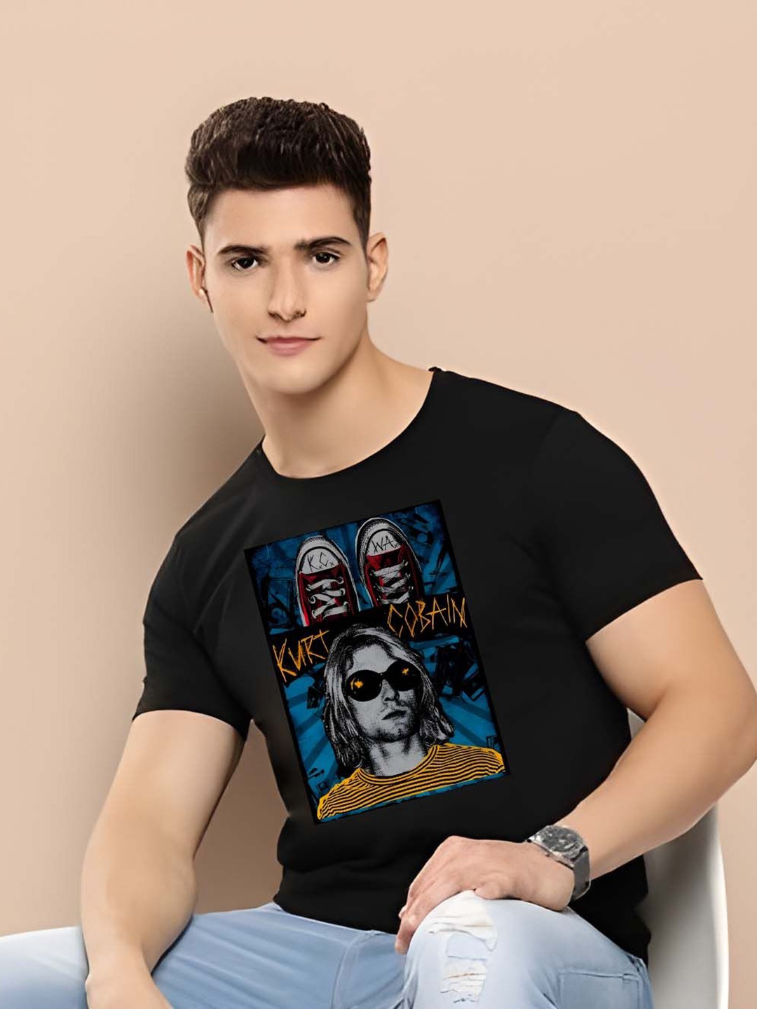 

THE BEETEL HOUSE Men Graphic Printed Round Neck Cotton T-shirt, Black