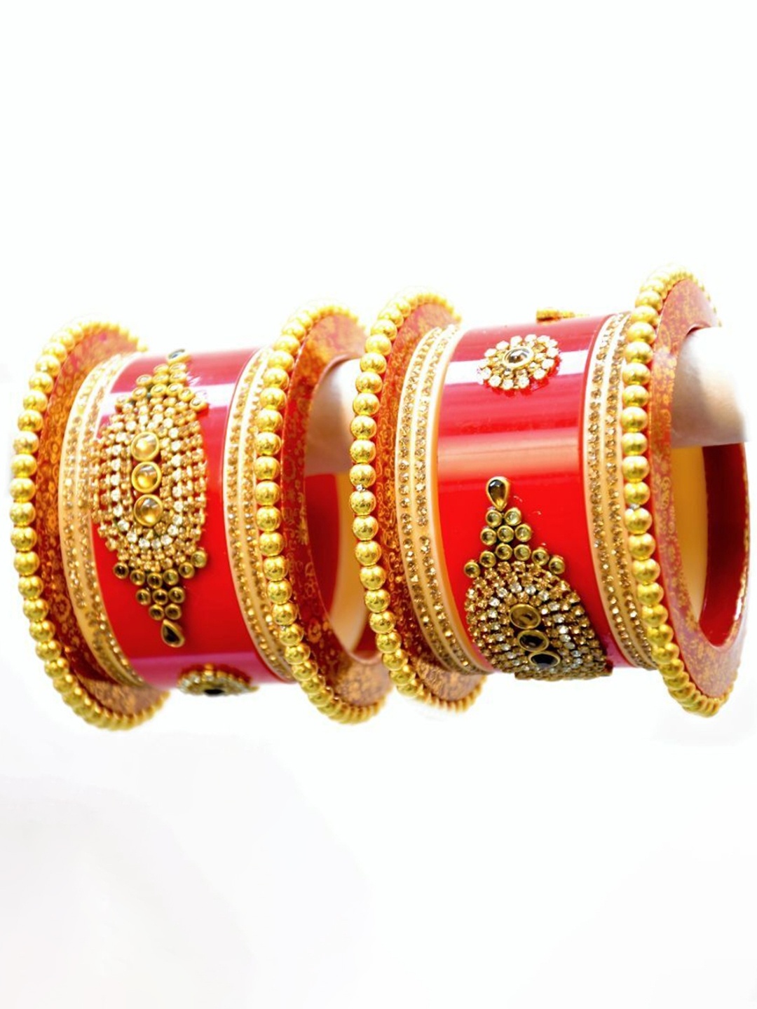 

Zindura Set Of 2 Rhodium-Plated Crystal Cubic Zirconia Studded & Beaded Chuda Bangles, Gold