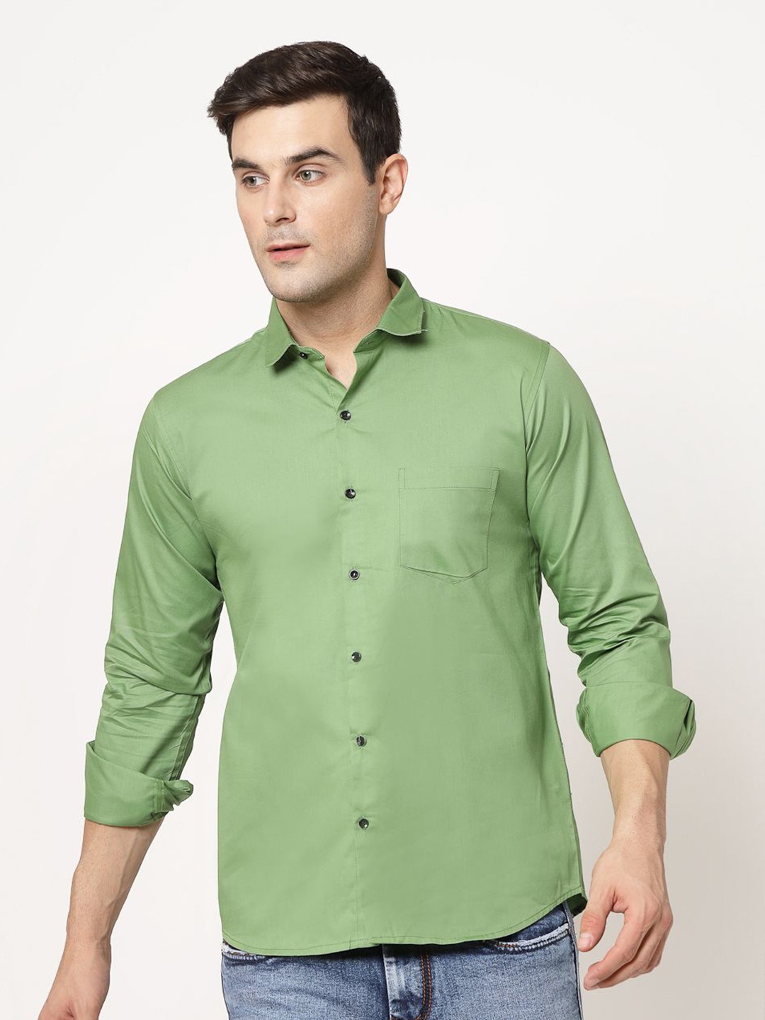 

Metronaut Classic Spread Collar Long Sleeves Cotton Shirt, Green