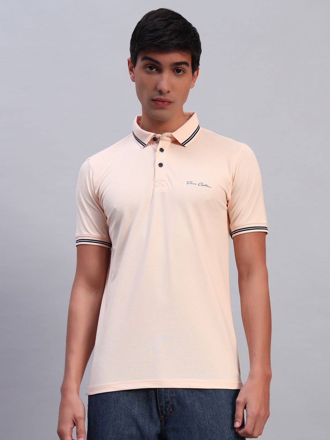 

TMO Men Solid Polo Collar Cotton T-shirt, Peach