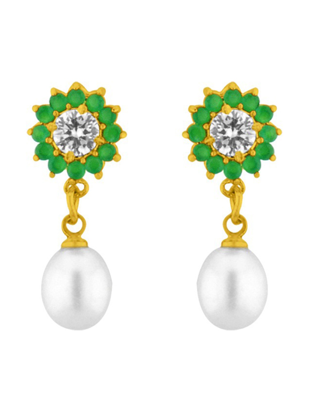 

Sri Jagdamba Pearls Dealer Gold-Plated Contemporary Pearl Drop Earrings, Green