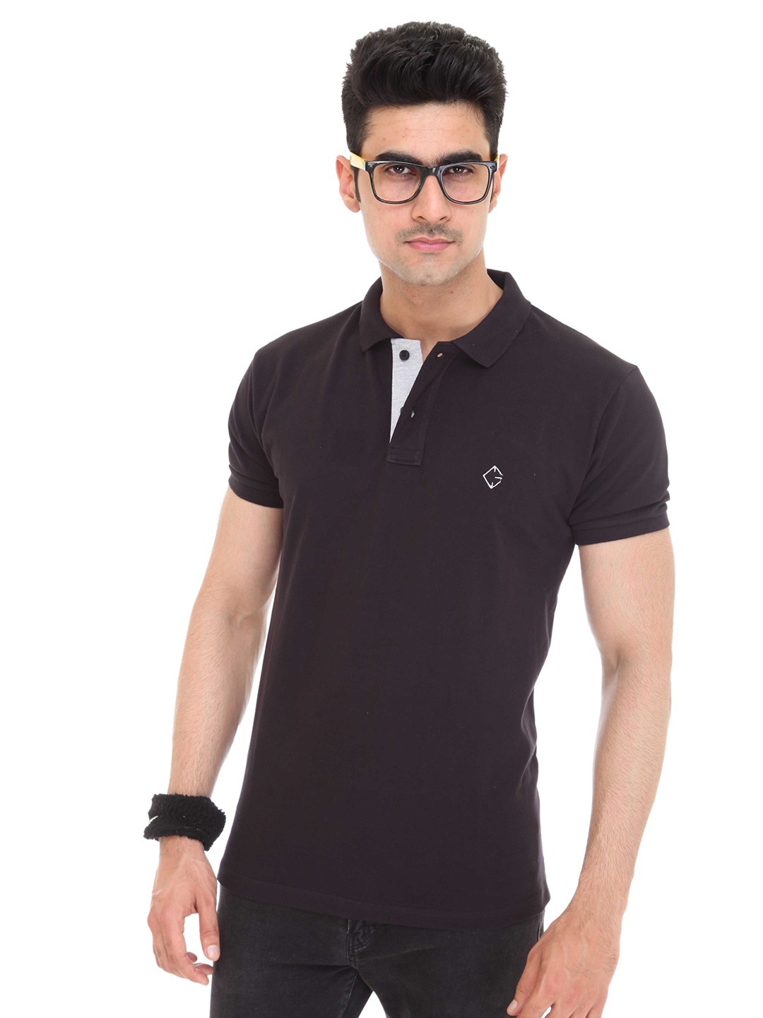 

Colors and Blends Polo Collar Cotton T-shirt, Black