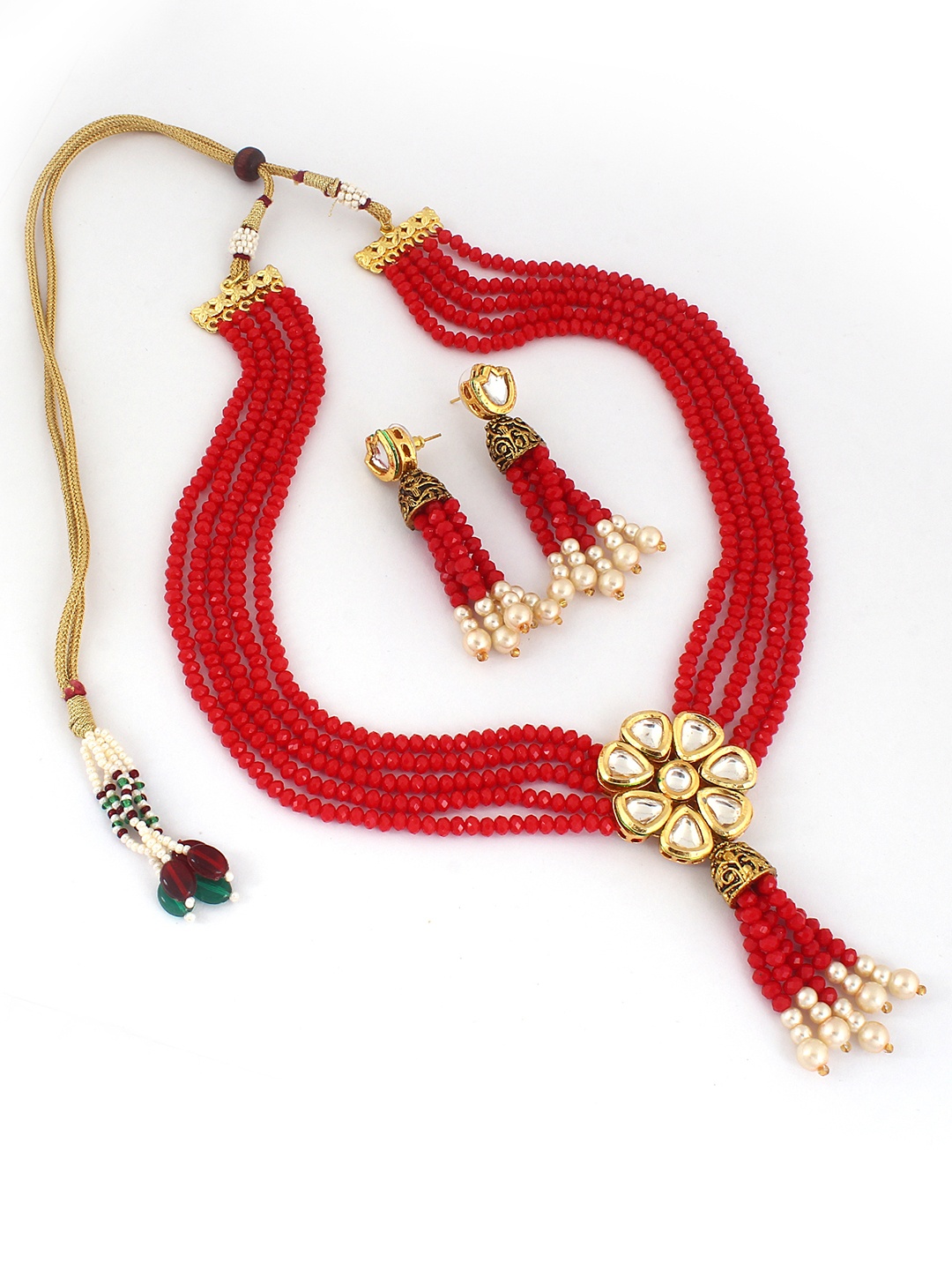 

ahoora Gold-Plated Crystals Studded Layered Jewellery Set