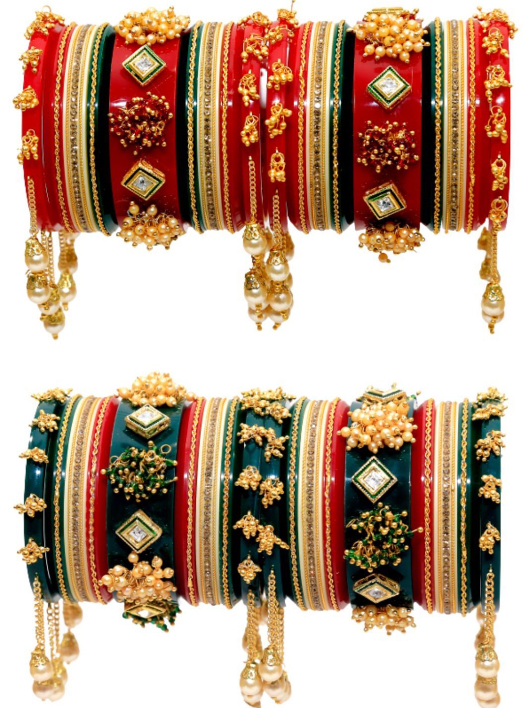 

Zindura Set Of 4 Gold-Plated Crystals-Studded & Beaded Chuda Bangles