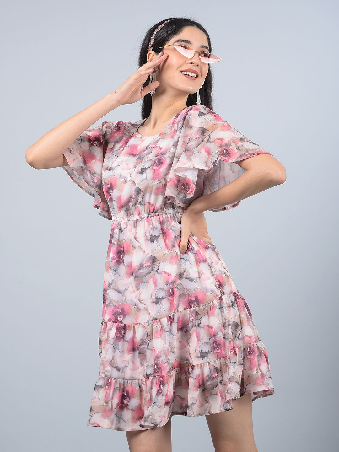 

Crimsoune Club Women Floral Printed Fit & Flare Dress, Grey