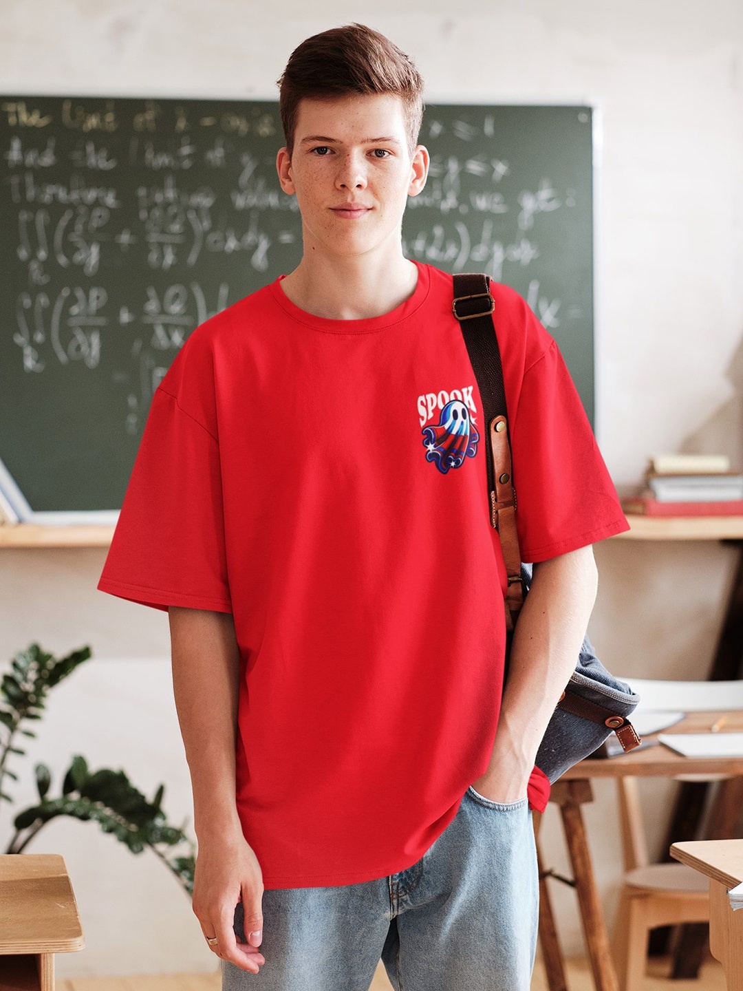 

Edyssa Men Graphic Printed Round Neck Cotton Oversized T-shirt, Red