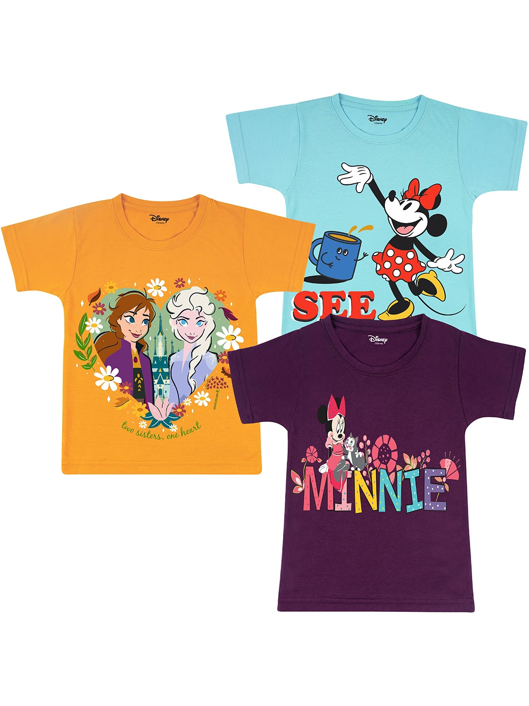 

Disney By Miss and Chief Girls Pack Of 3 Minnie Mouse Printed Cotton Bio Finish T-shirts, Yellow